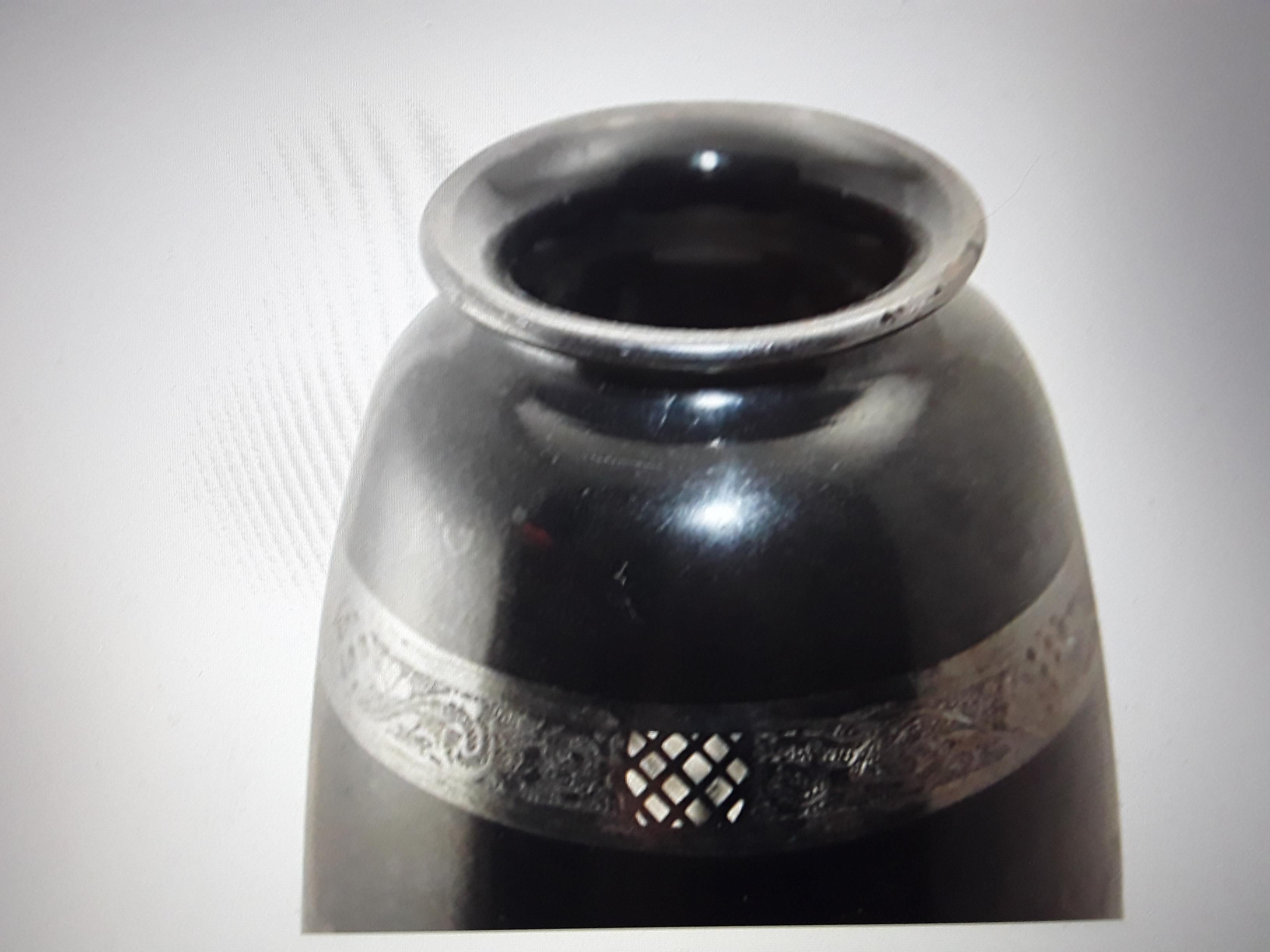 American 1930's Art Deco Era Black Cut Art Glass Vase Steuben & Hawkes For Sale