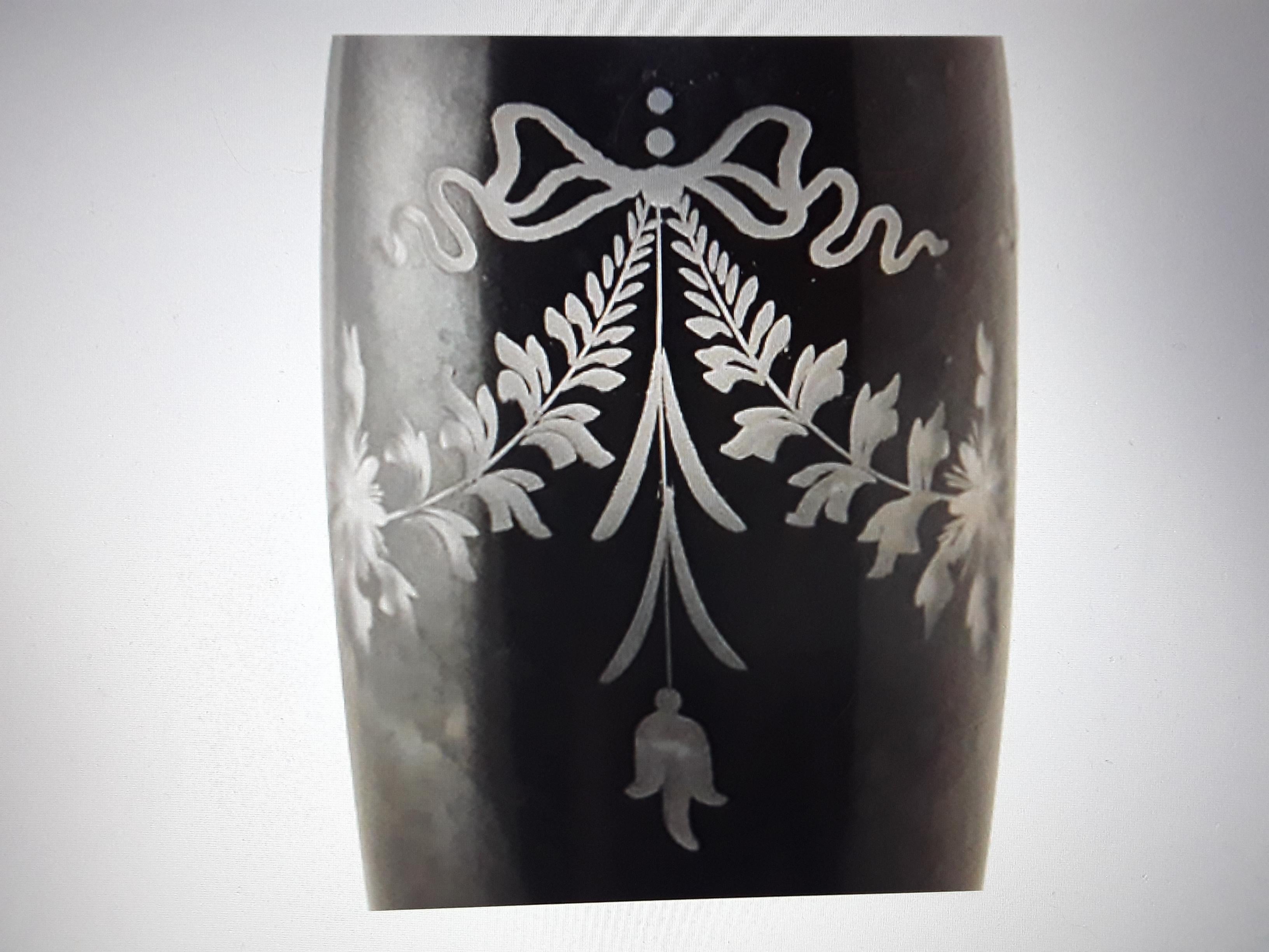 1930's Art Deco Era Black Cut Art Glass Vase Steuben & Hawkes In Good Condition For Sale In Opa Locka, FL
