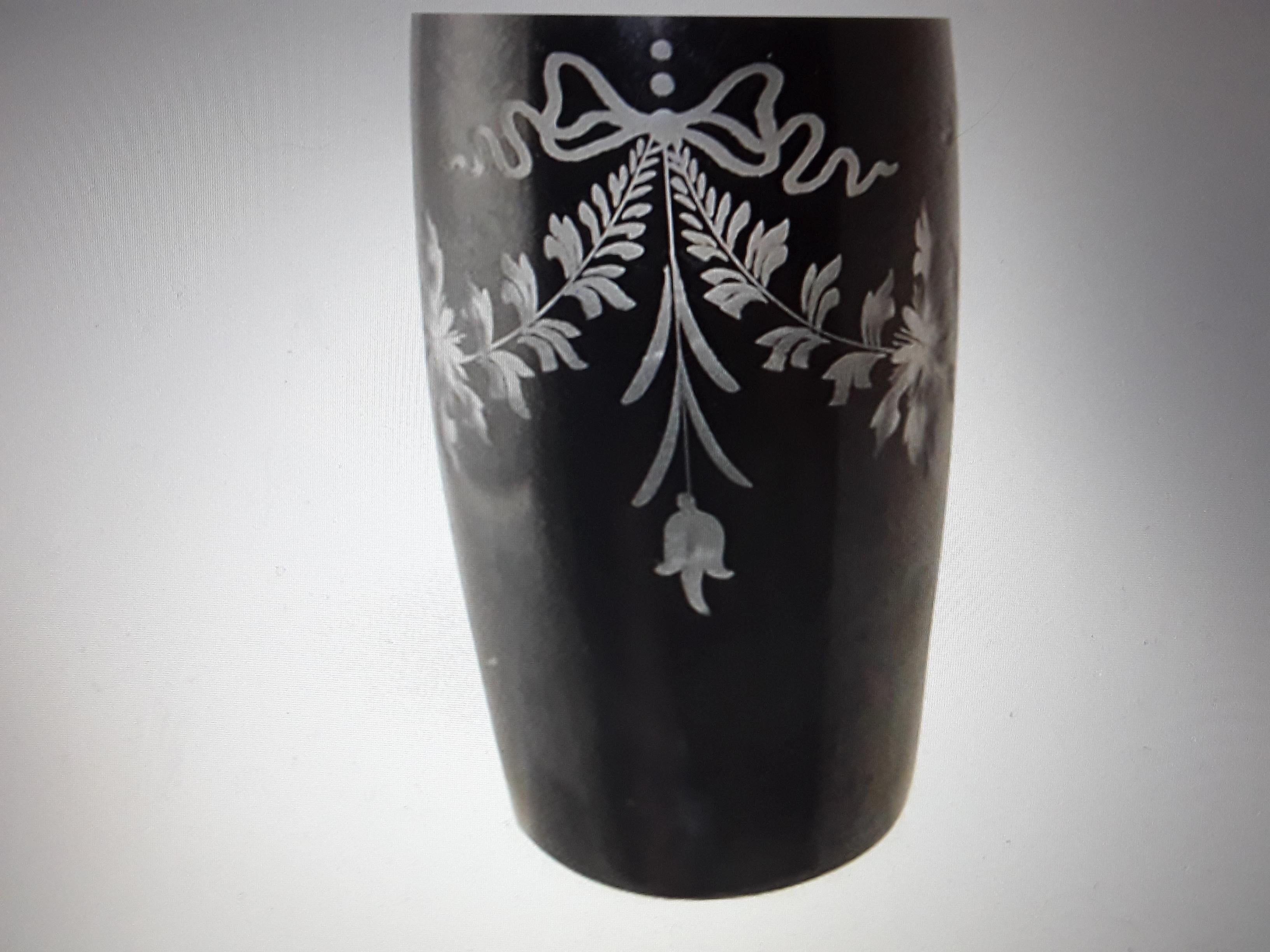 Mid-20th Century 1930's Art Deco Era Black Cut Art Glass Vase Steuben & Hawkes For Sale