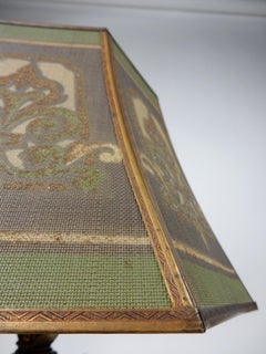 1930s Art Deco Era Copper and Brass Lamp with Painted Mesh Shade