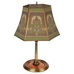 1930s Art Deco Era Copper and Brass Lamp with Painted Mesh Shade