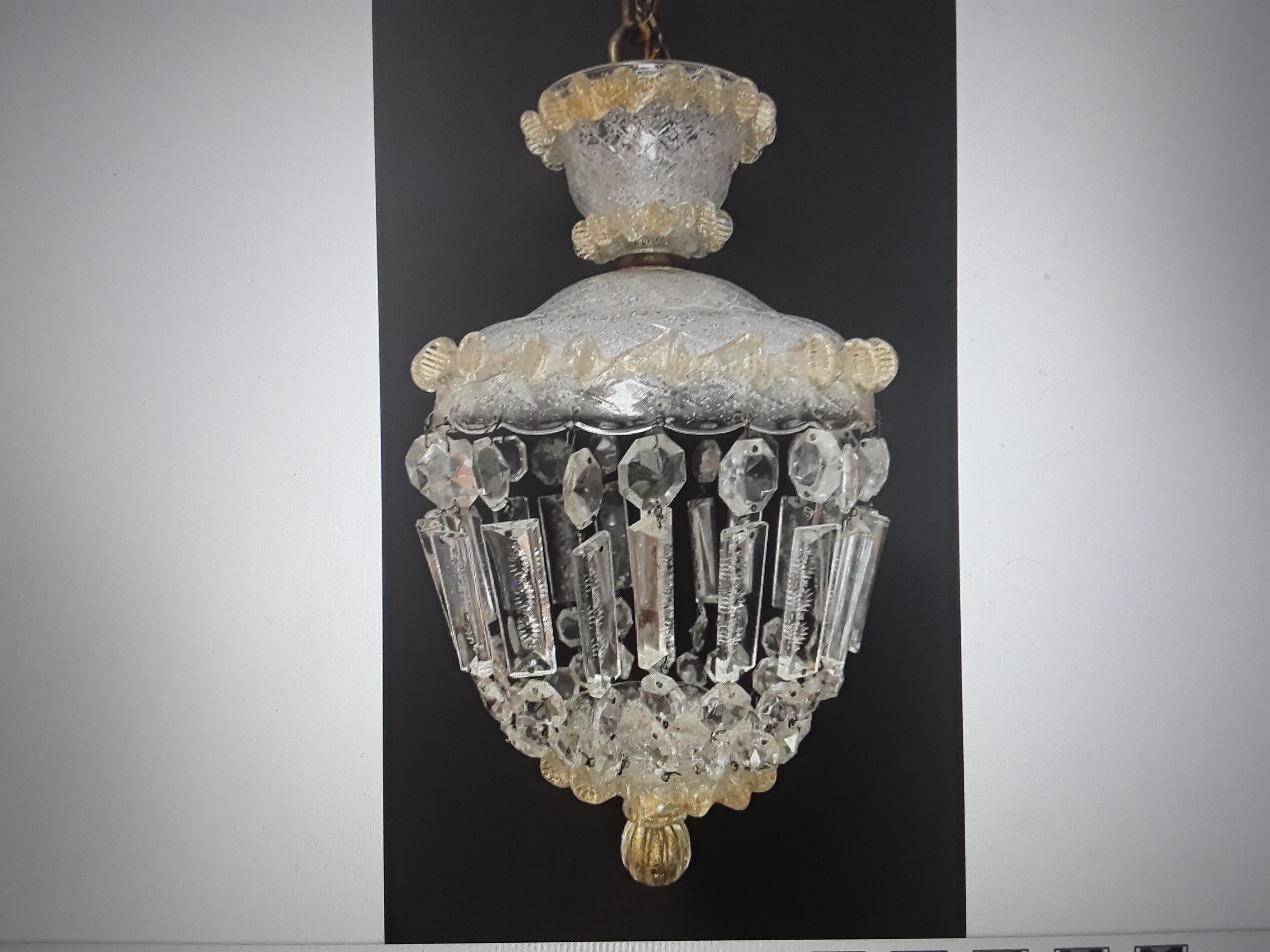 1930's Art Deco Era Italian Murano Barovier & Toso Art Glass and Crystal Lantern For Sale 9