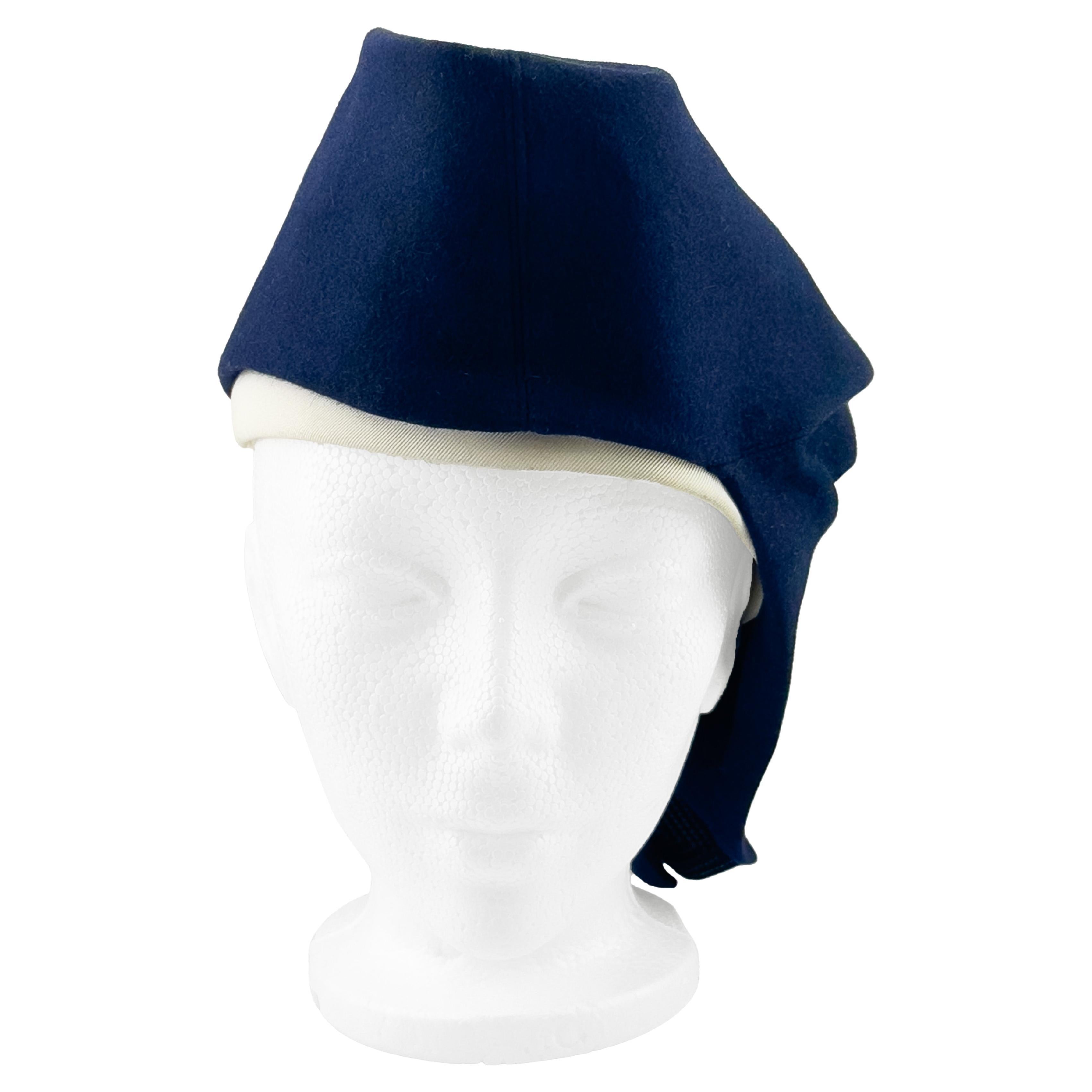 1930
s Art Deco Era Navy Folded Felt Asymmetrical Cloche Style Hat