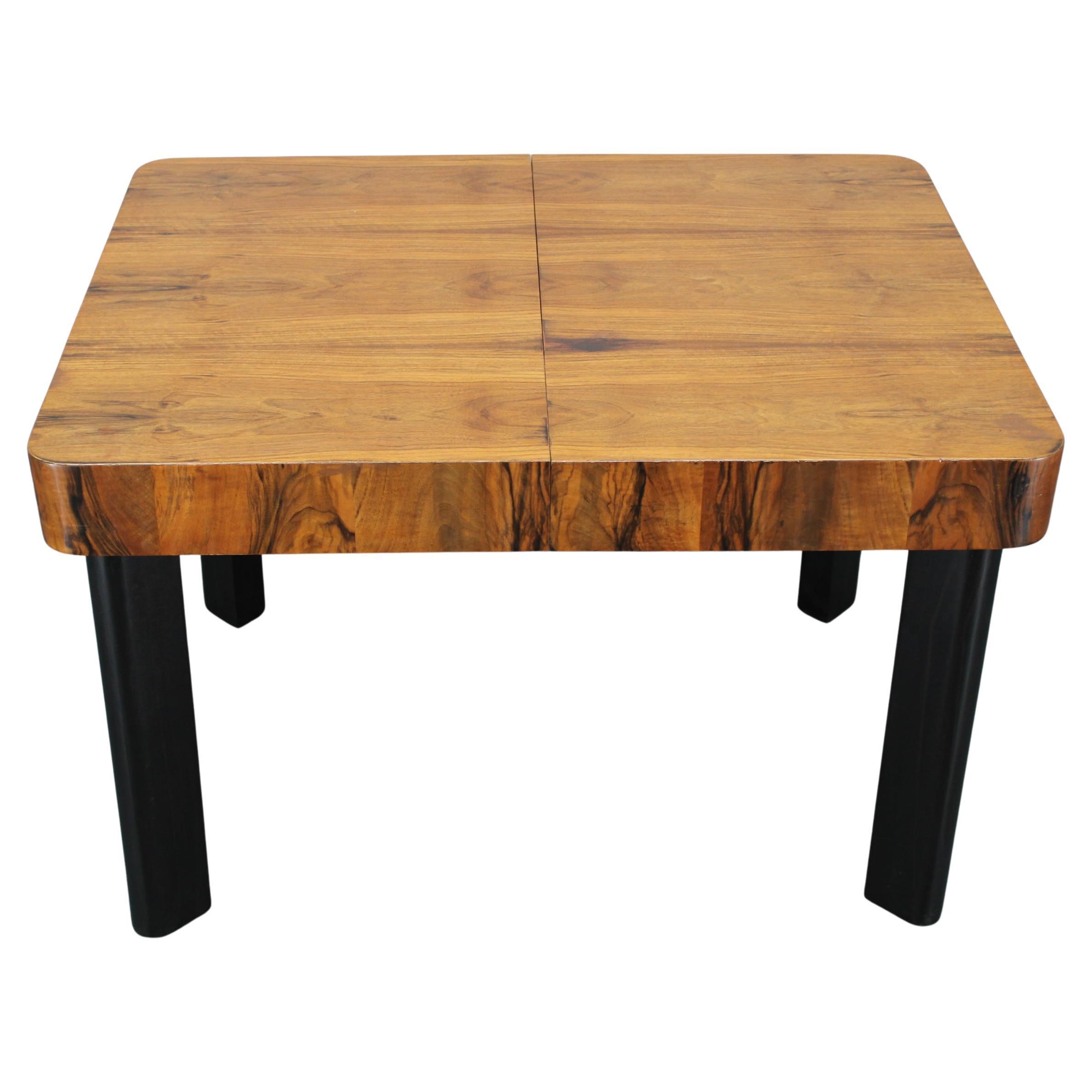 1930s Art Deco Extendable Dining Table in Walnut Finish , Czechoslovakia