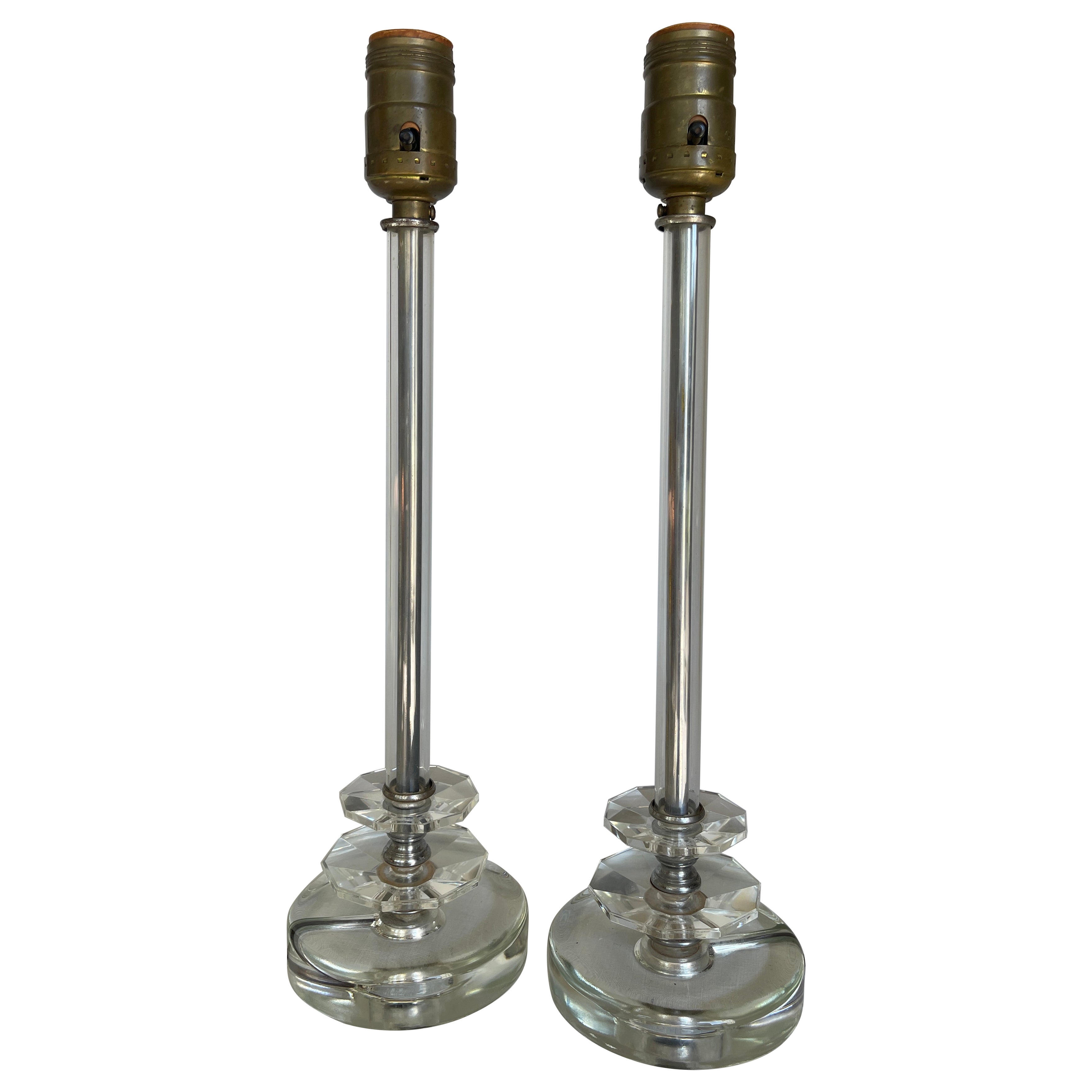 1930's Art Deco Faceted Glass Boudoir Lamps