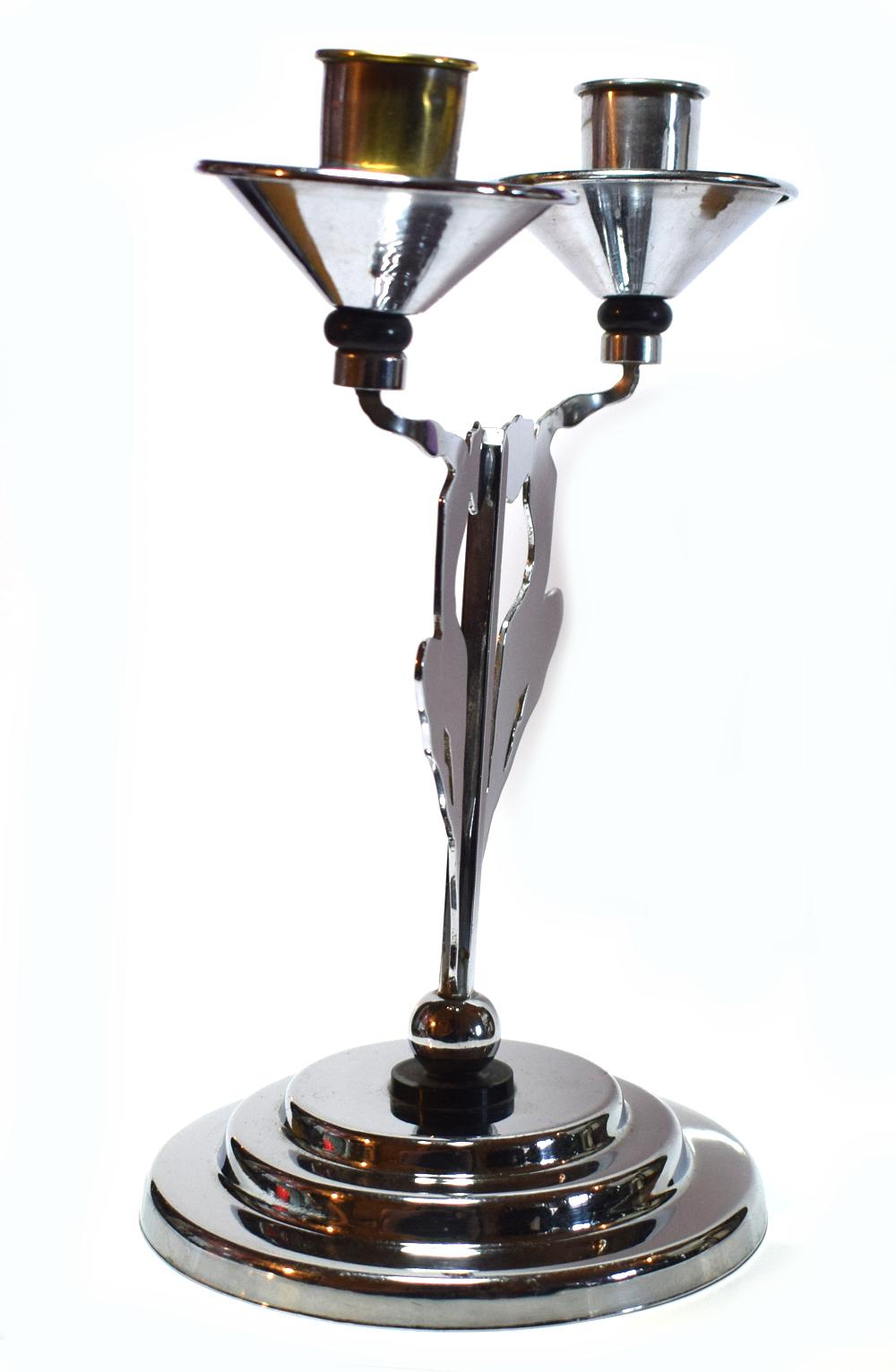 1930s Art Deco Figural Chrome Candlestick In Good Condition In Devon, England