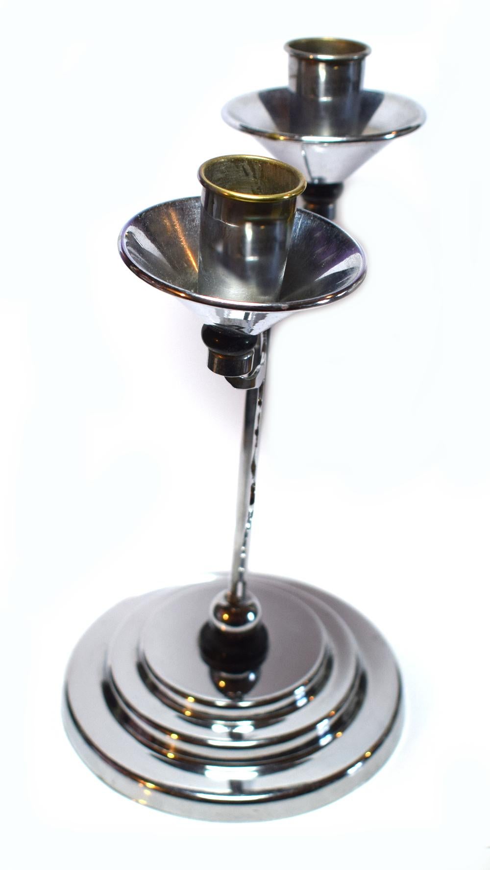 20th Century 1930s Art Deco Figural Chrome Candlestick