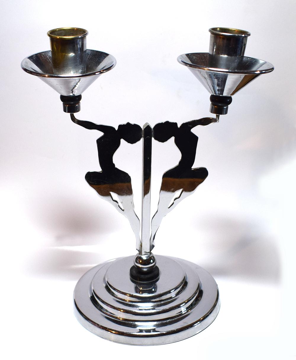 1930s Art Deco Figural Chrome Candlestick 1