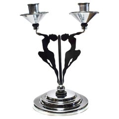 1930s Art Deco Figural Chrome Candlestick