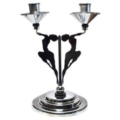 1930s Art Deco Figural Chrome Candlestick