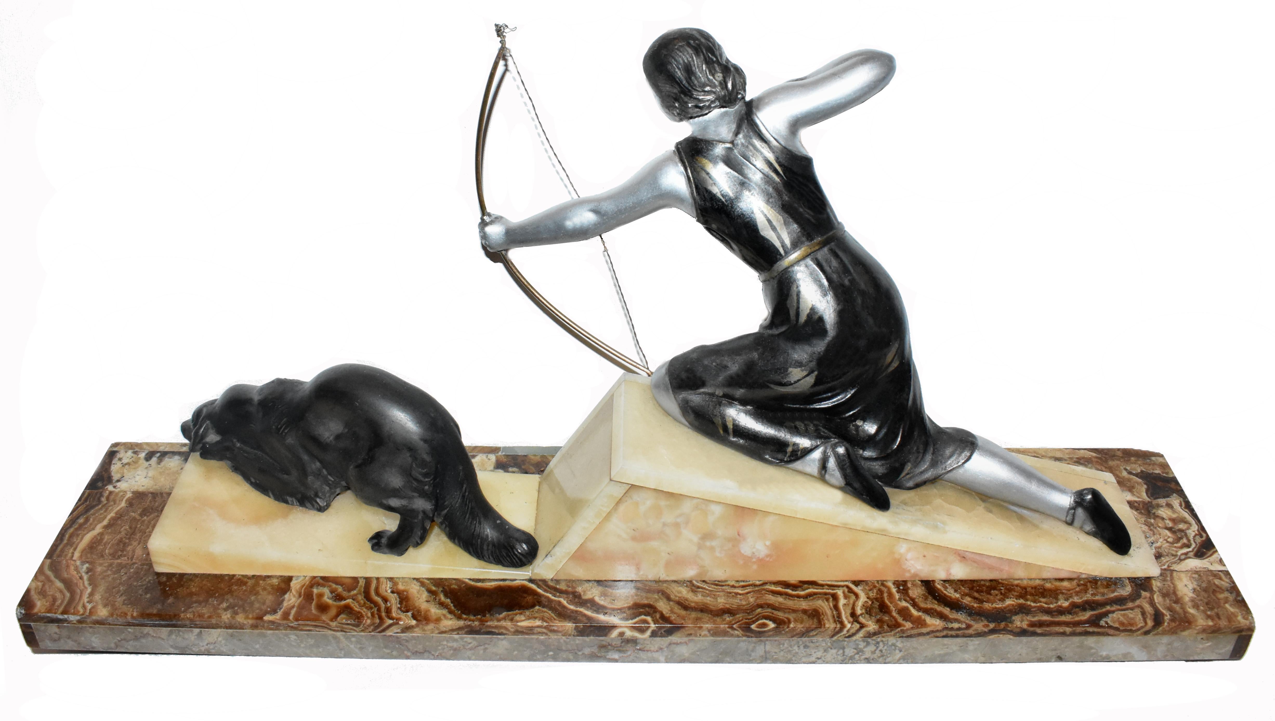 European  Art Deco Figural Group on Marble, c1930s For Sale