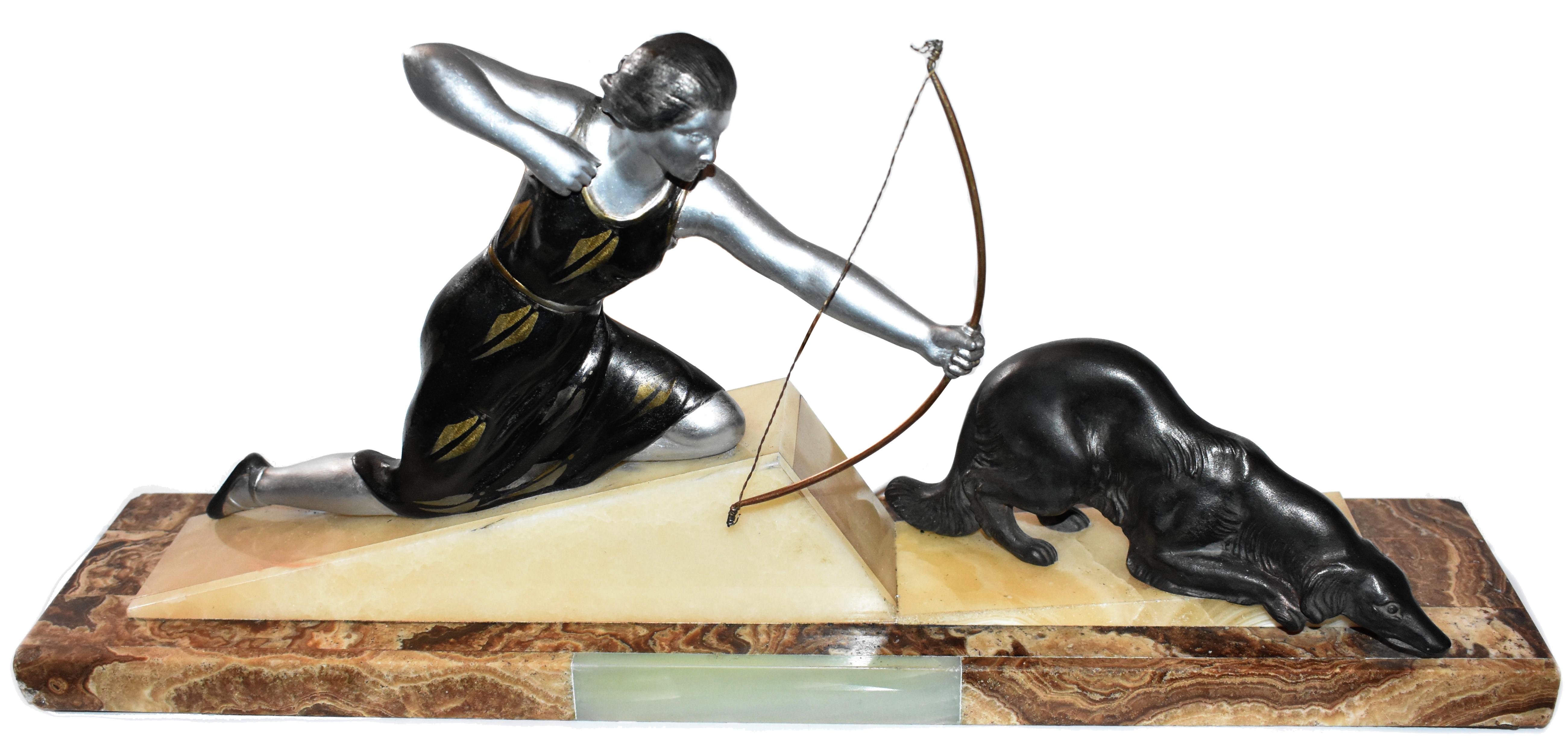 Spelter  Art Deco Figural Group on Marble, c1930s For Sale