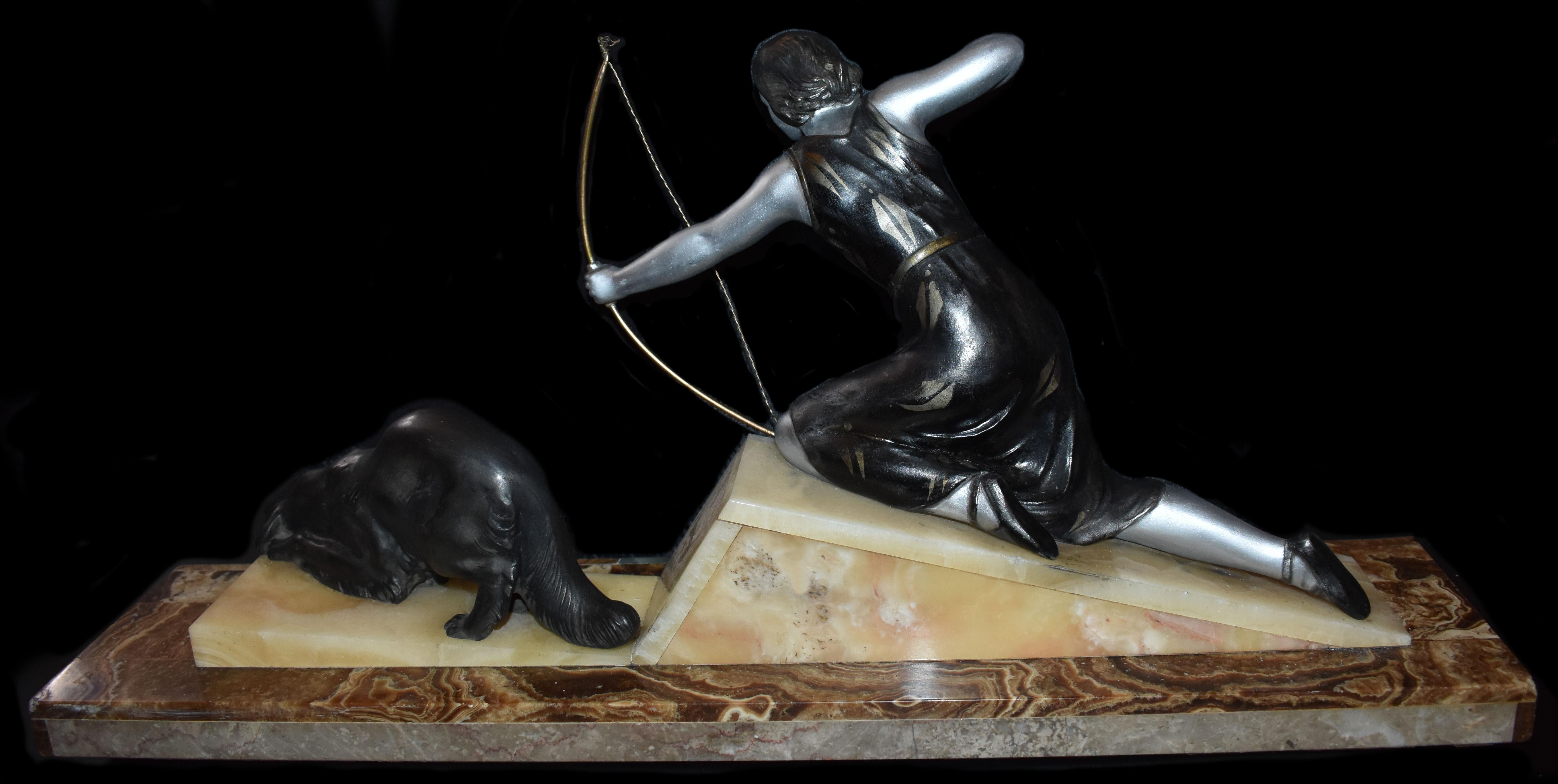  Art Deco Figural Group on Marble, c1930s For Sale 2