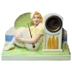 1930s Art Deco Figurative Mantle Ceramic Clock