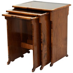 1930s Art Deco Figured Walnut and Mirrored Nest of Three Tables