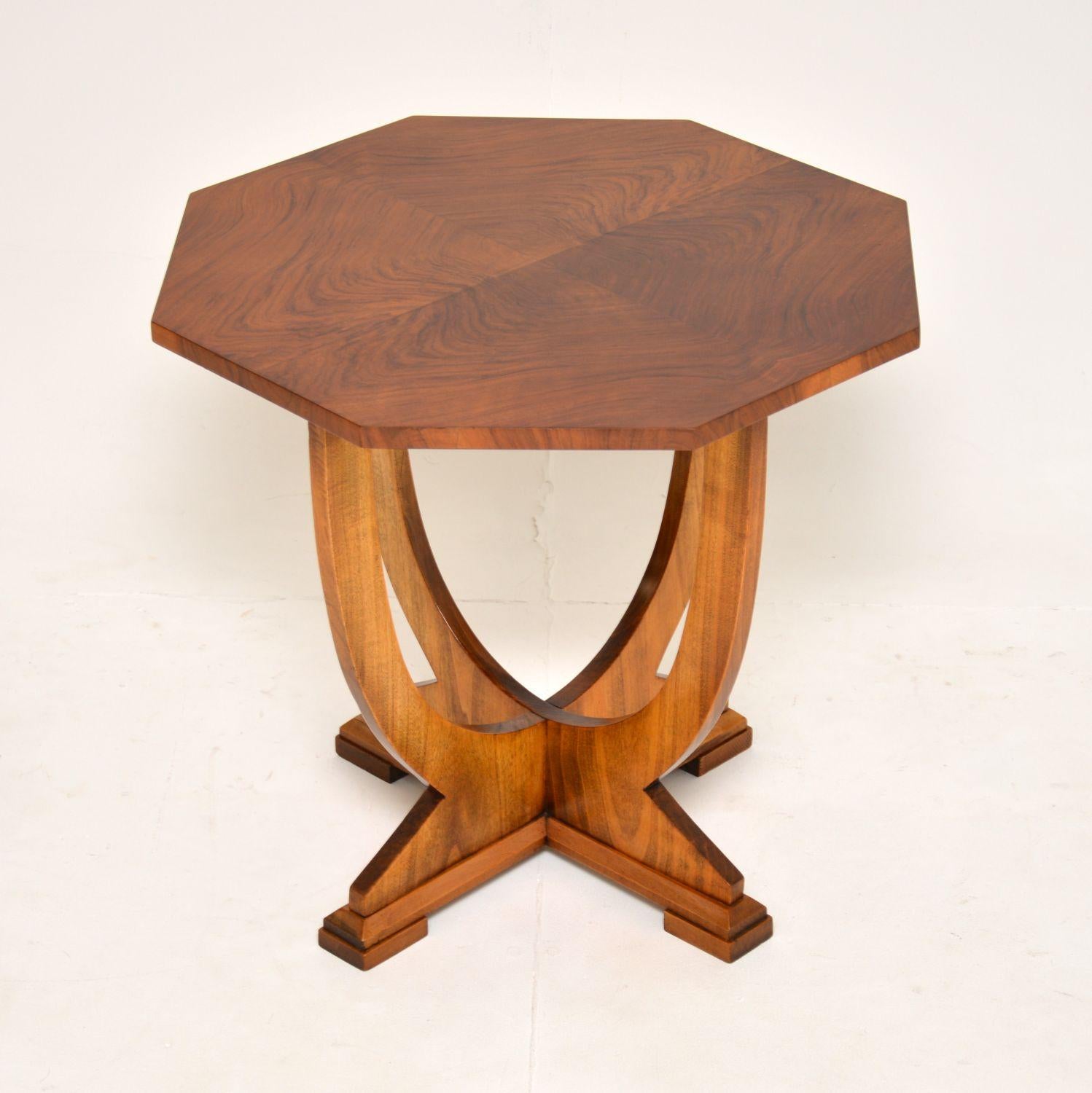 English 1930's Art Deco Figured Walnut Occasional Coffee / Side Table