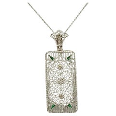 1930s Art Deco Filigree Diamond 14k White Gold Pendant Necklace