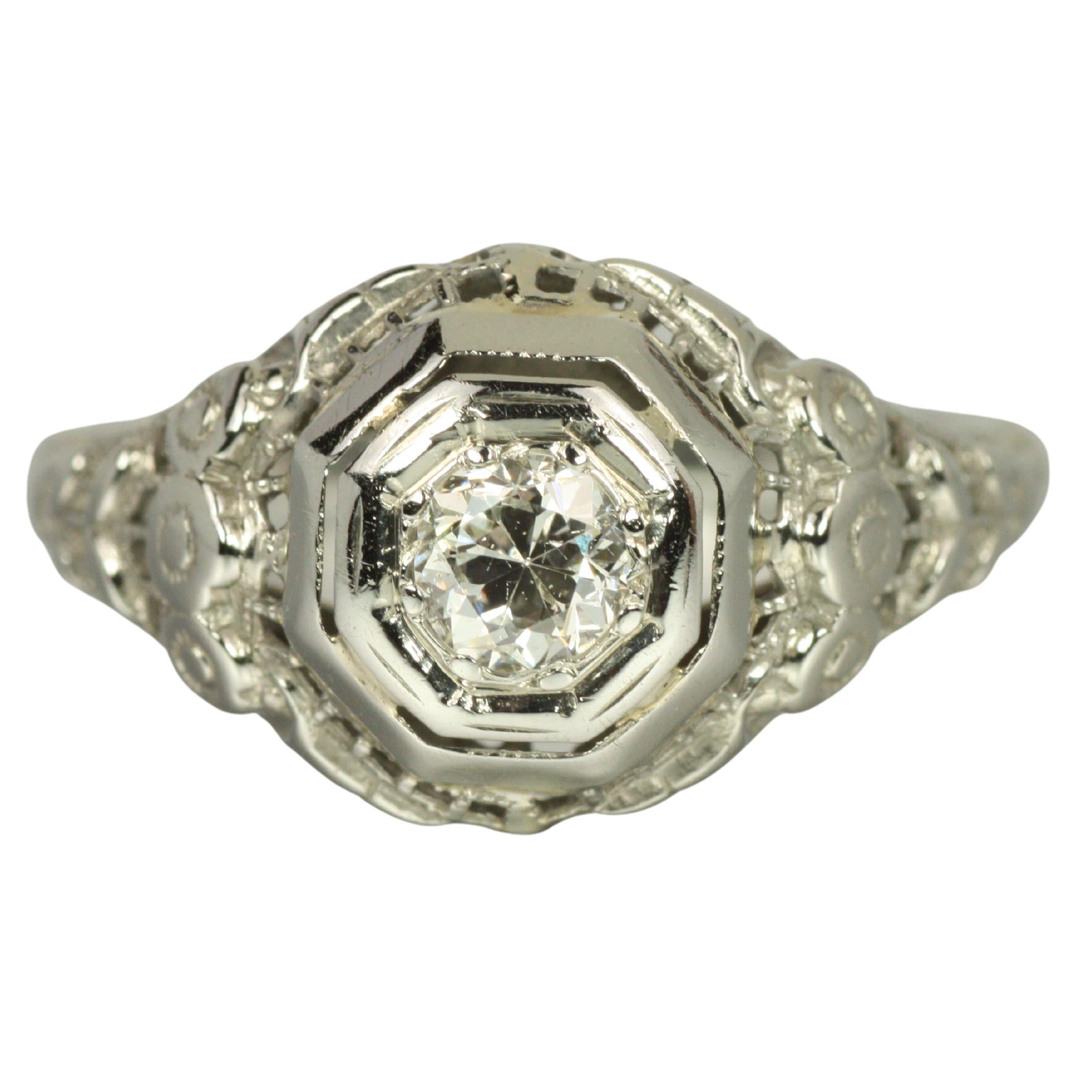 1930s Art Deco Filigree Engagement Ring – 0.25ct Old European Cut Diamond
