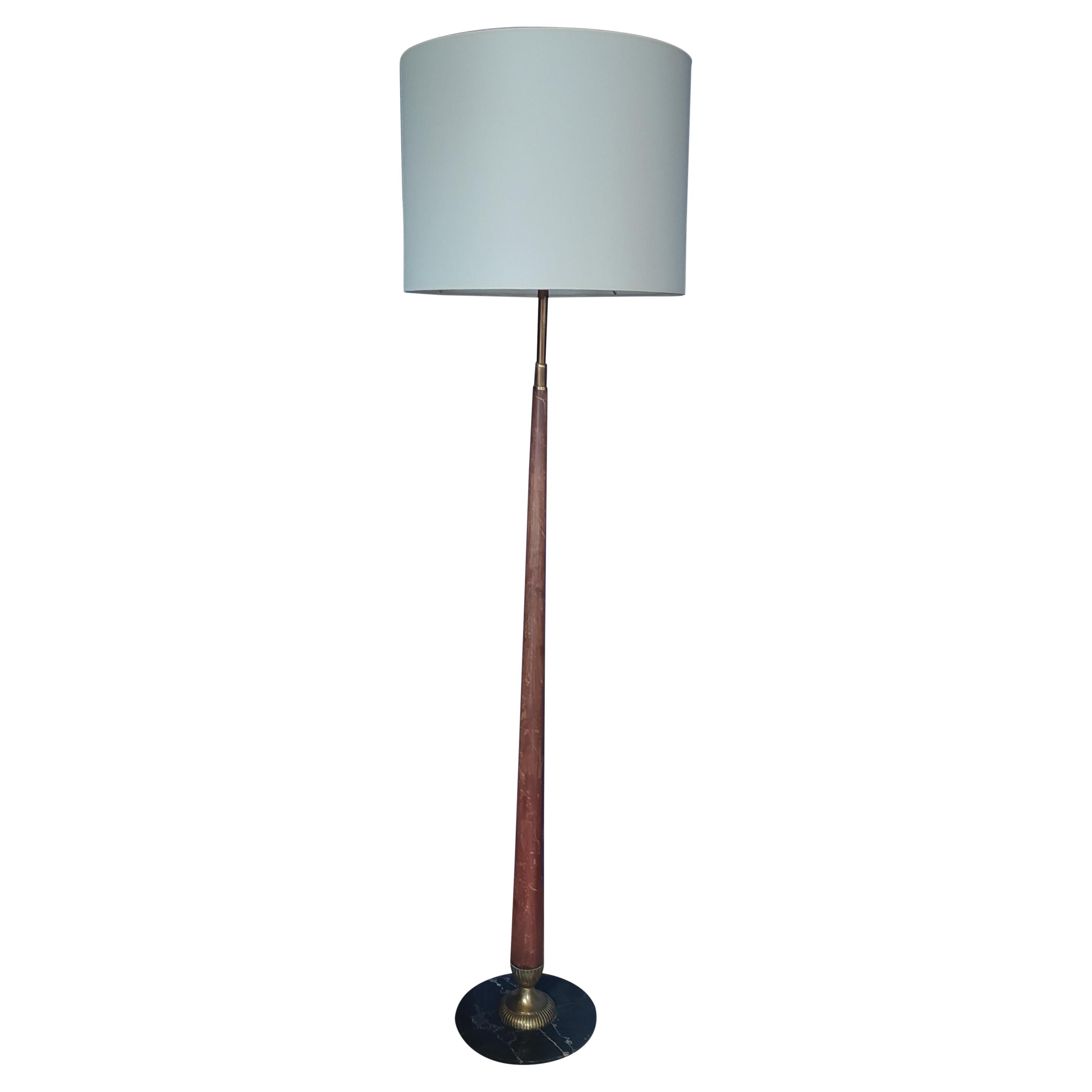 1930s Art Deco Floor Lamp in Brass Wood and Marble For Sale