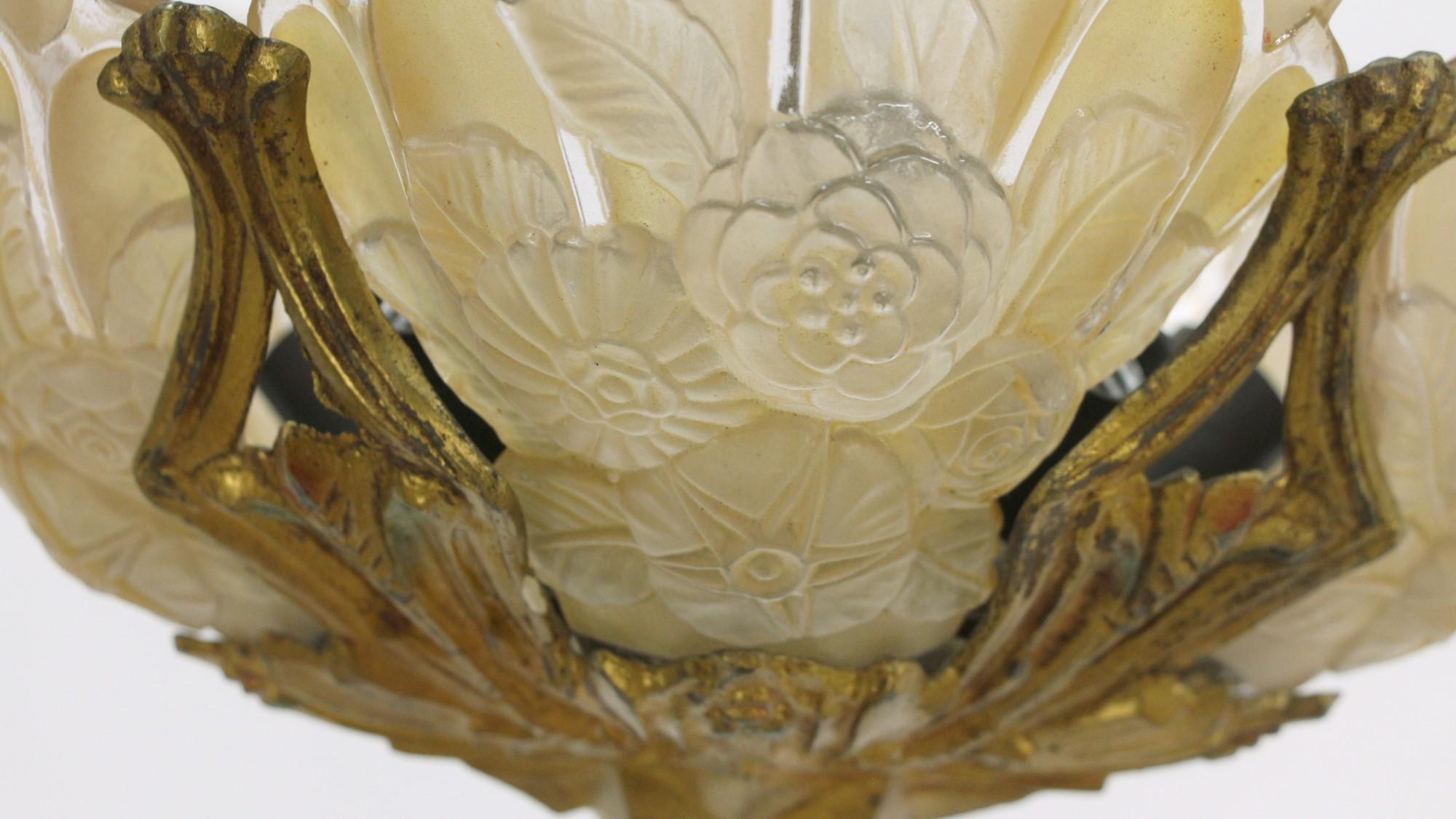 1930s Art Deco Floral Slip Shade Chandelier with 5 Lights 4