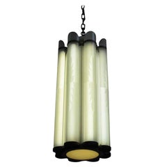 1930s Art Deco Fluorescent Pendant Light from a Bronx, NY Church, Floral Design