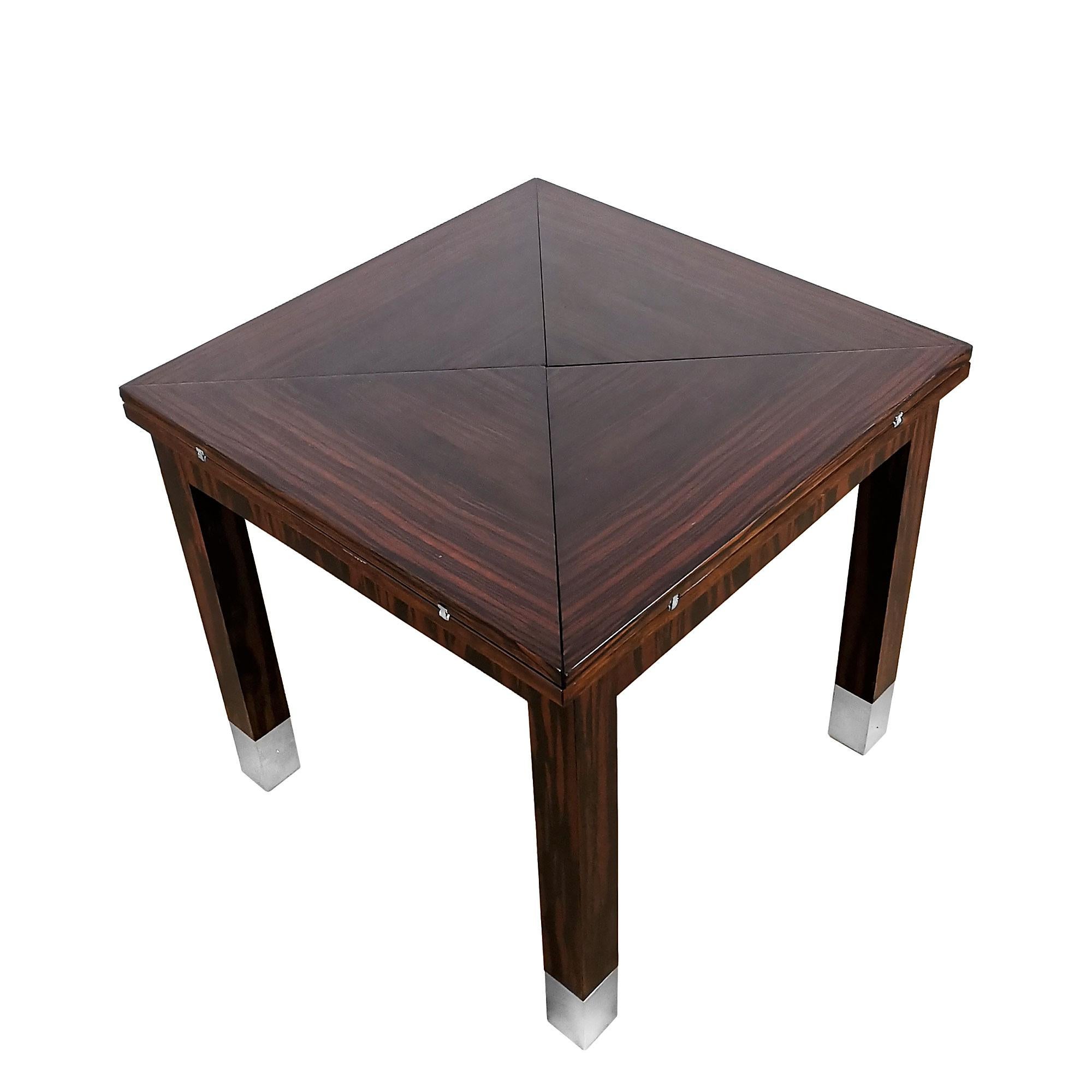 Plated 1930s Art Deco Folding Game Table in Oak, Macassar Ebony and Brass - France For Sale