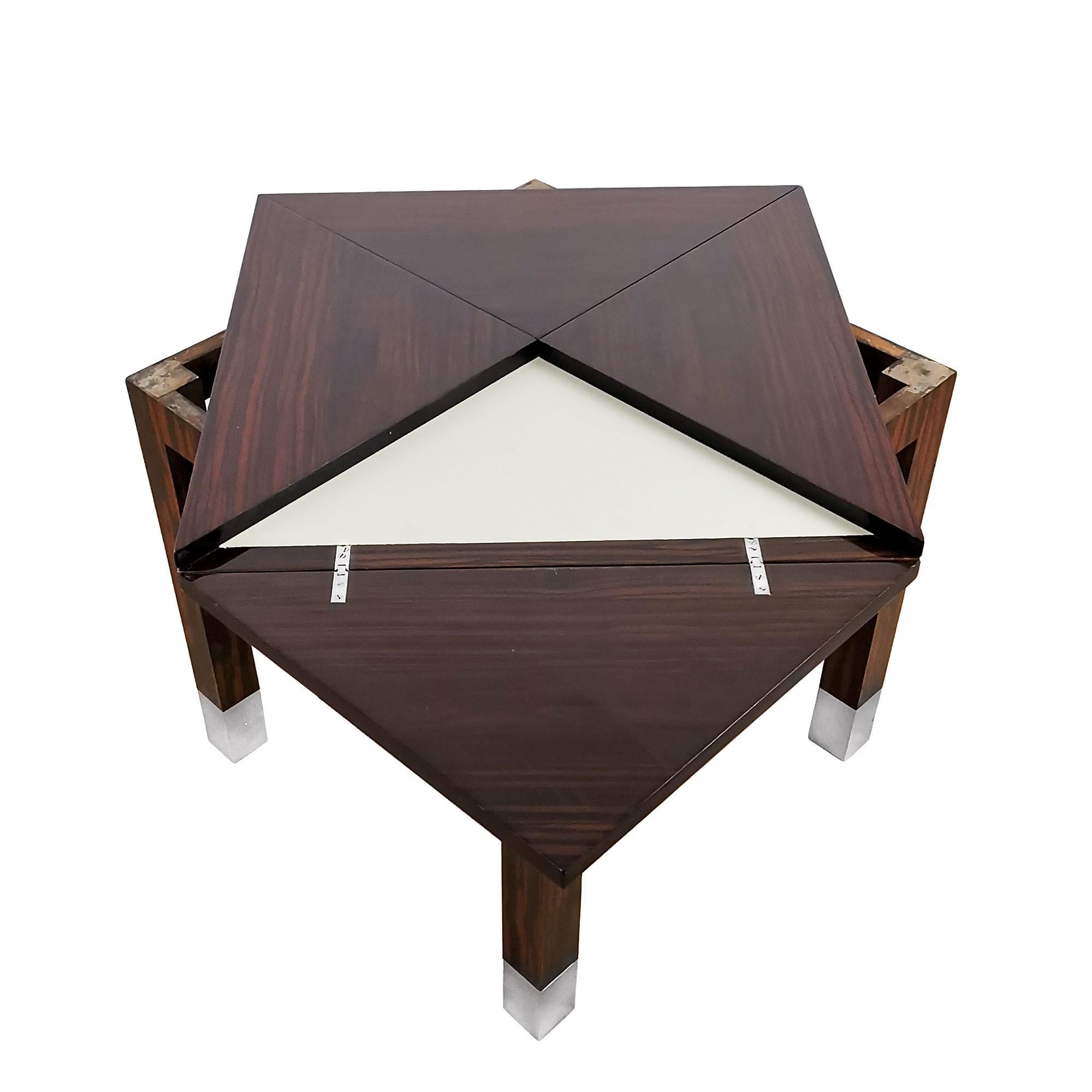 Mid-20th Century 1930s Art Deco Folding Game Table in Oak, Macassar Ebony and Brass - France For Sale