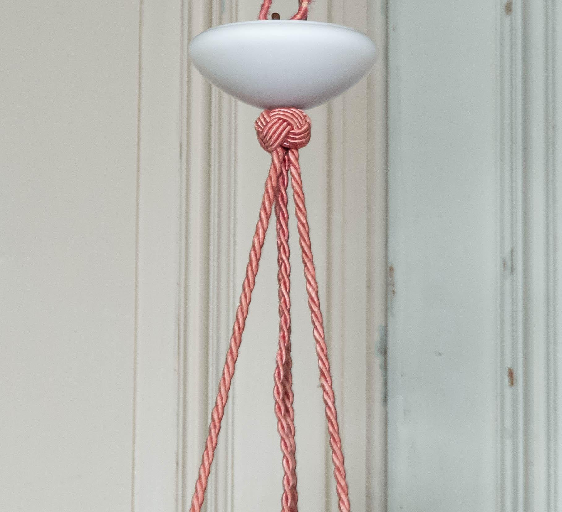 French 1930s Art Deco France Pink Frosted Glass Pendant For Sale