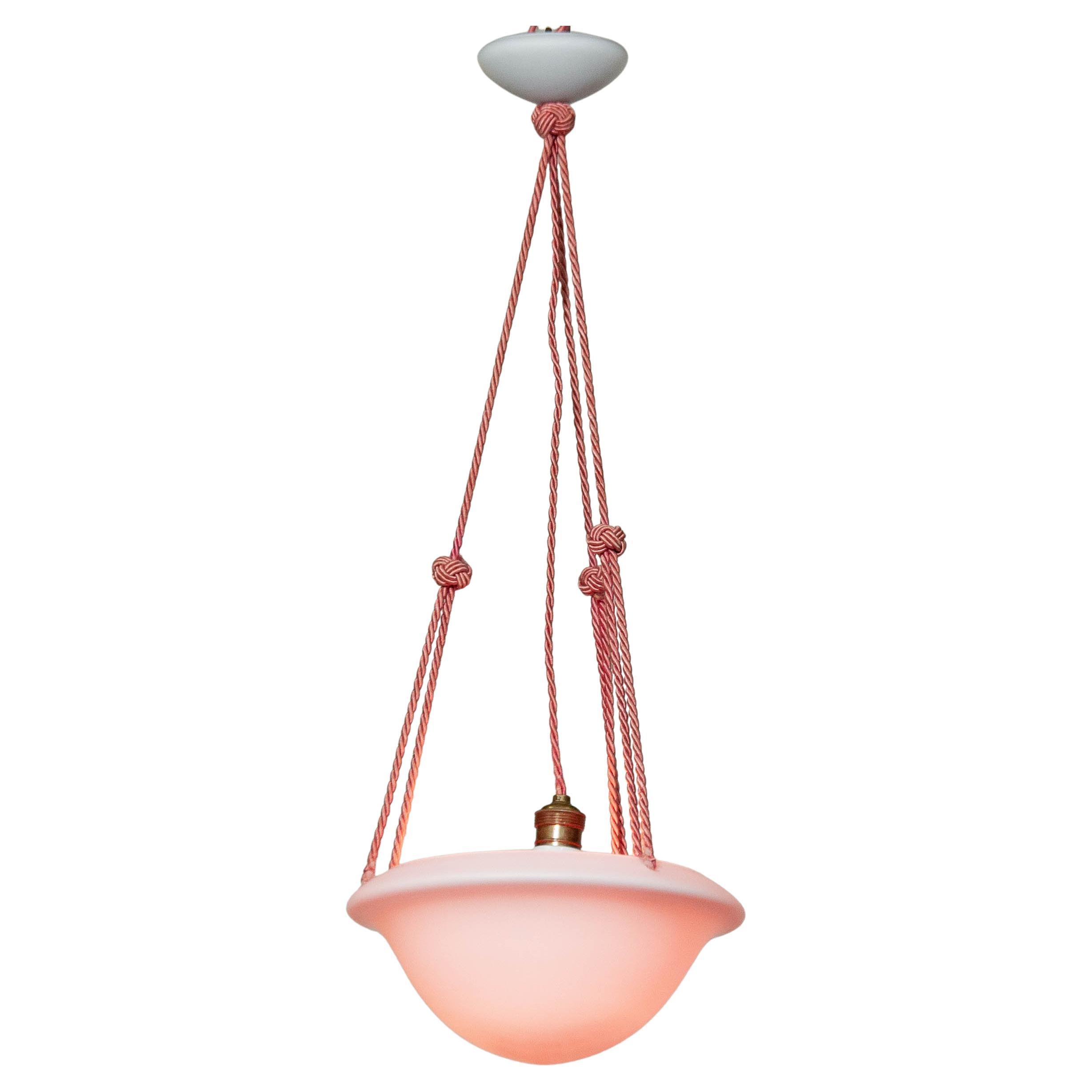 1930s Art Deco France Pink Frosted Glass Pendant
