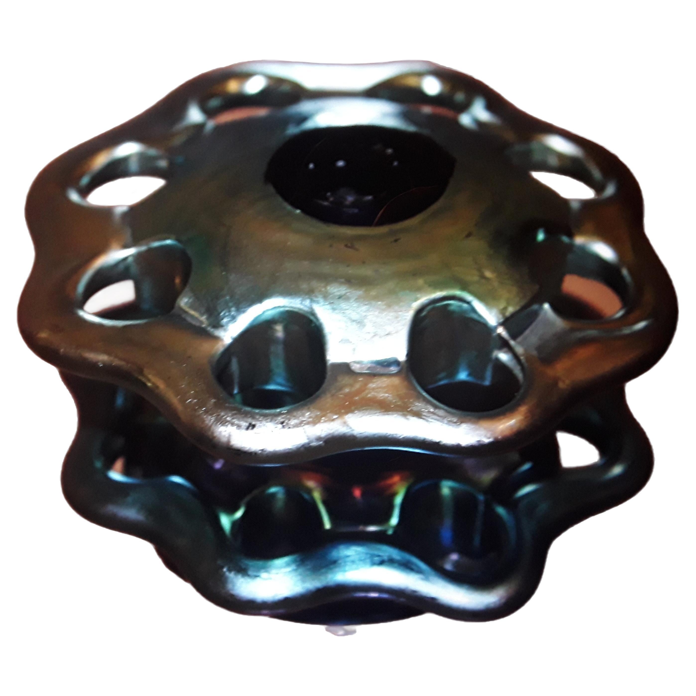 1930s Art Deco Frederic Carders Blue Aurene Bud Vase [Frog] by Steuben Art Glass