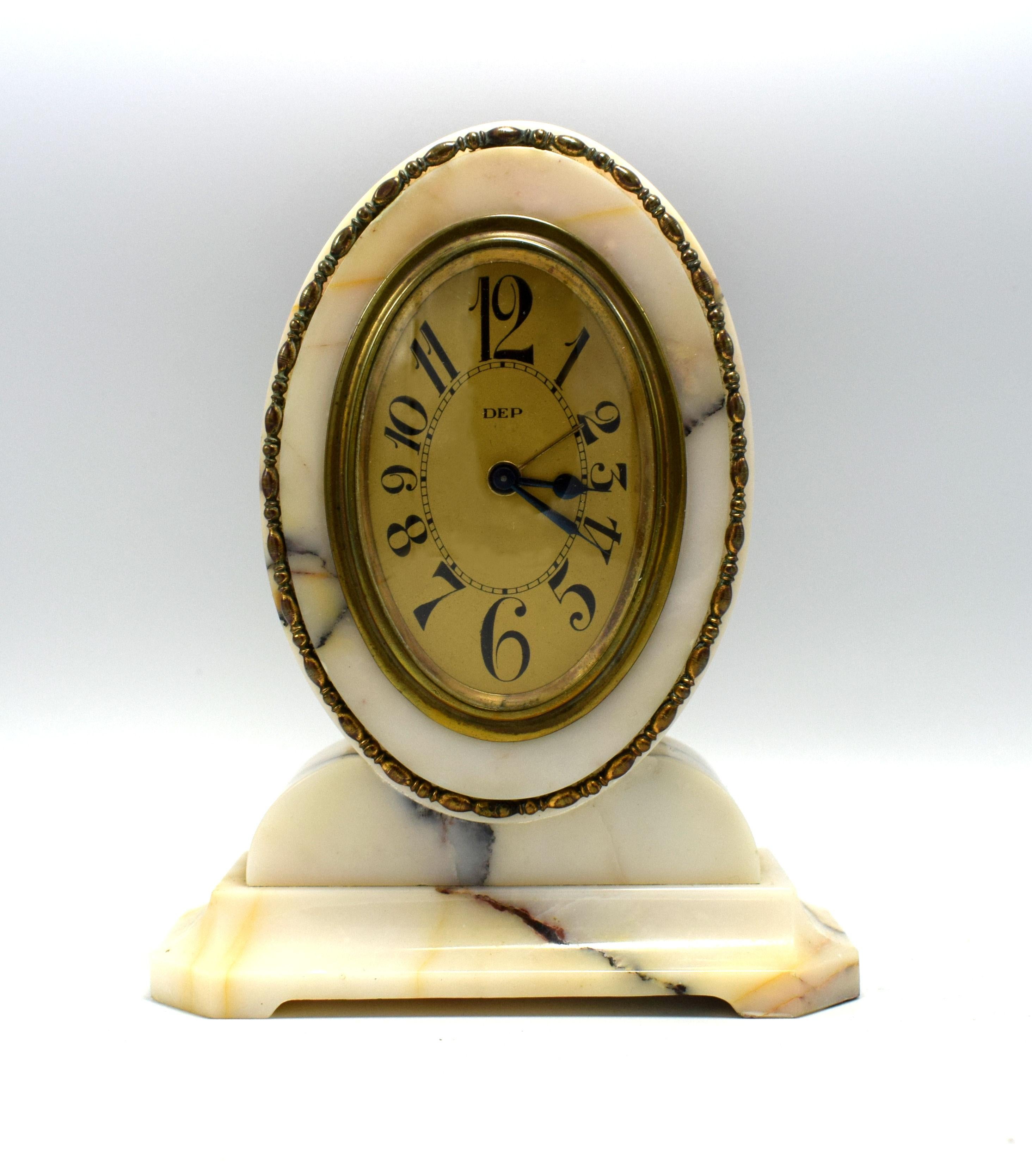 1930s Art Deco French Alarm Bedside Clock by Dep 1