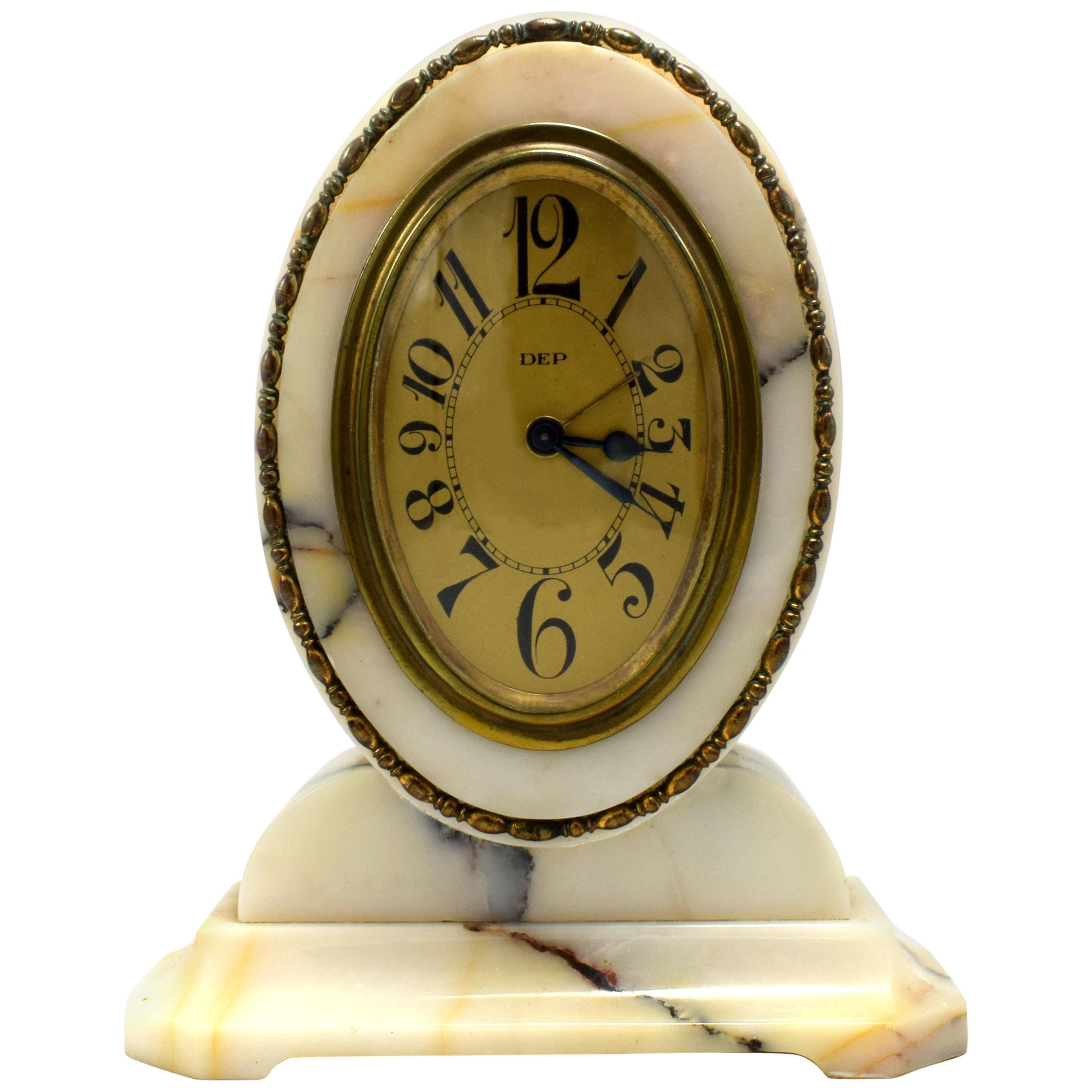 1930s Art Deco French Alarm Bedside Clock by Dep