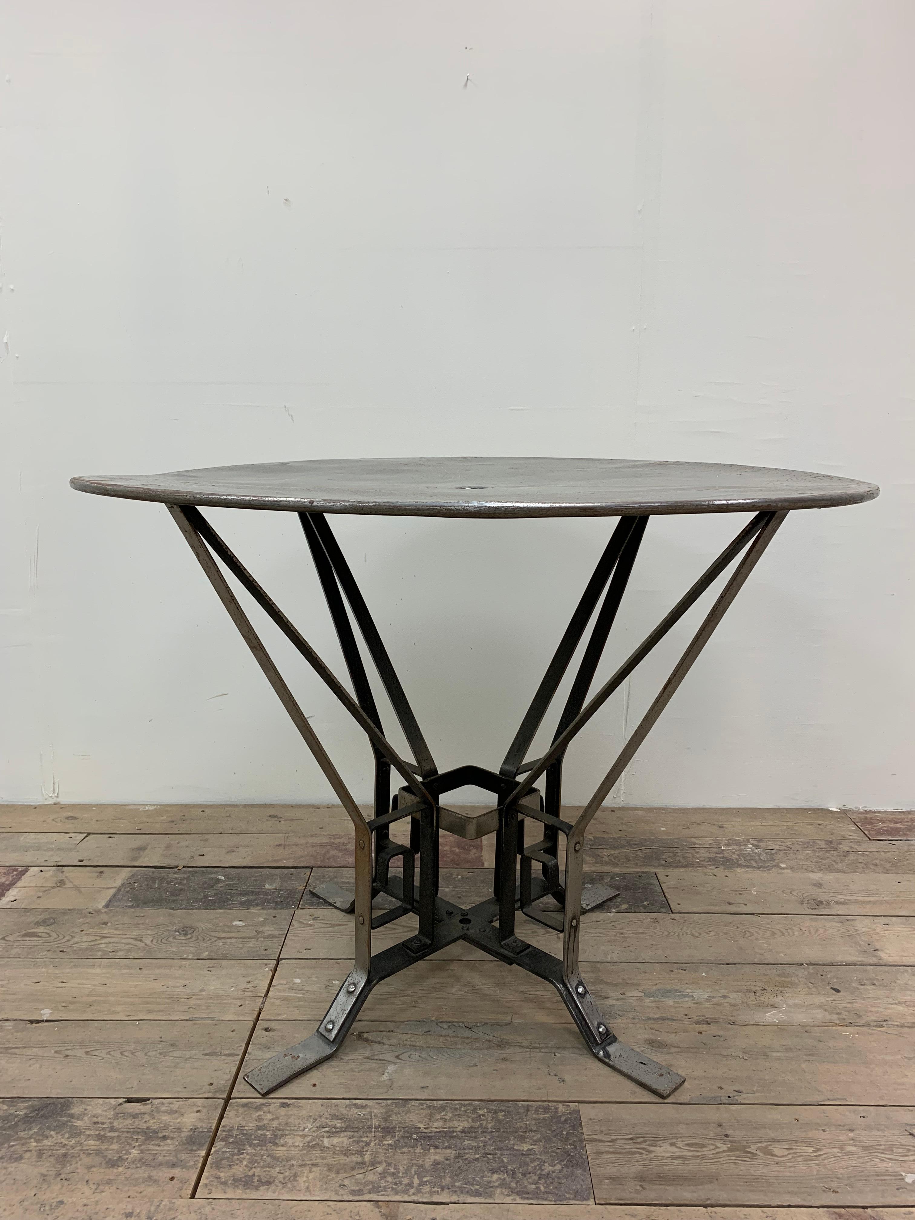 1930s Art Deco French Architecturally Inspired Polished Metal Garden Table  In Fair Condition For Sale In London, GB