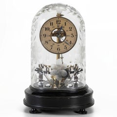 1930s Art Deco French Bulle Electromagnetic Clock Swedish Cut Crystal Glass Dome