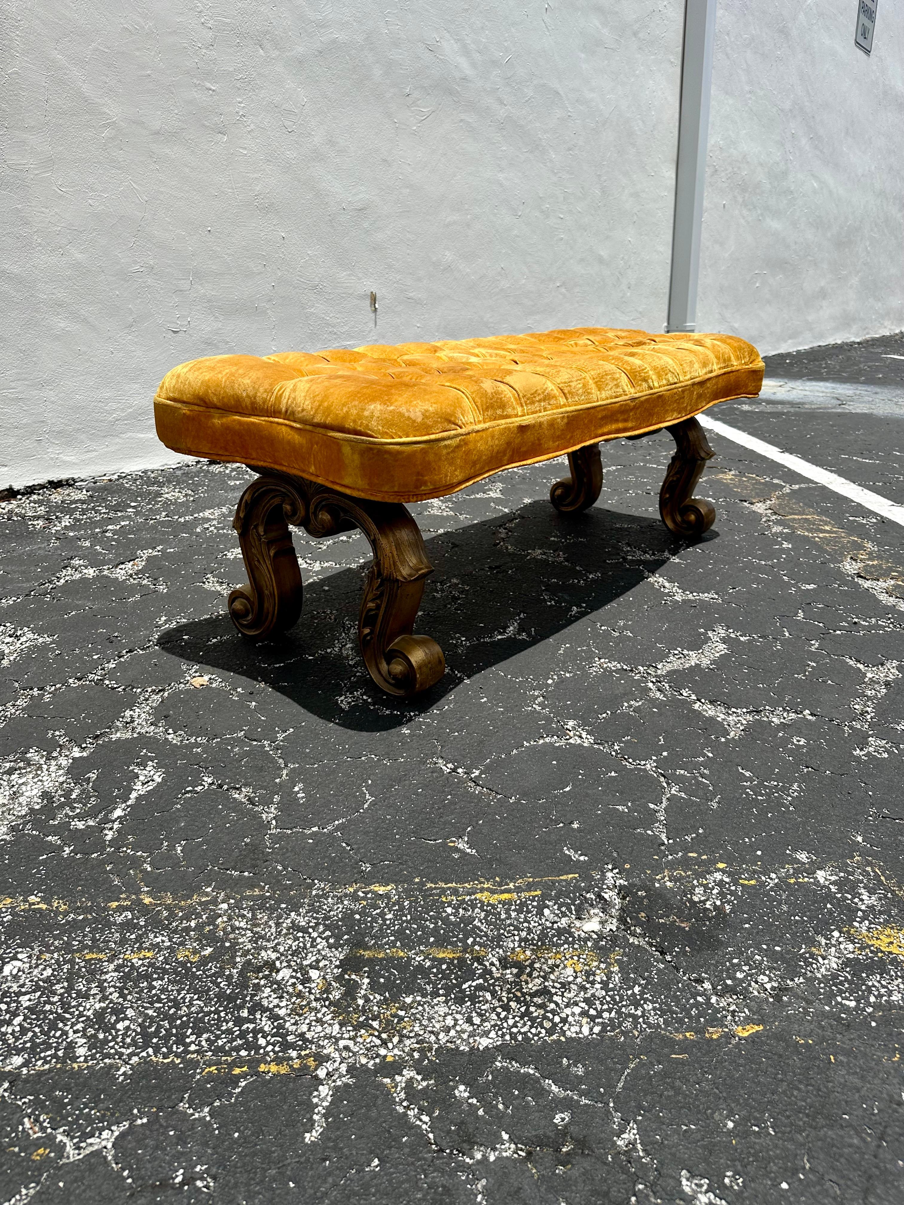 On offer on this occasion is one of the most stunning and rare, velvet bench you could hope to find. Outstanding design is exhibited throughout. The beautiful bench is statement piece and packed with personality!! Just look at the gorgeous details