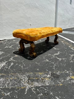 1930s Art Deco French Gilt Carved Wood Yellow Velvet Bench