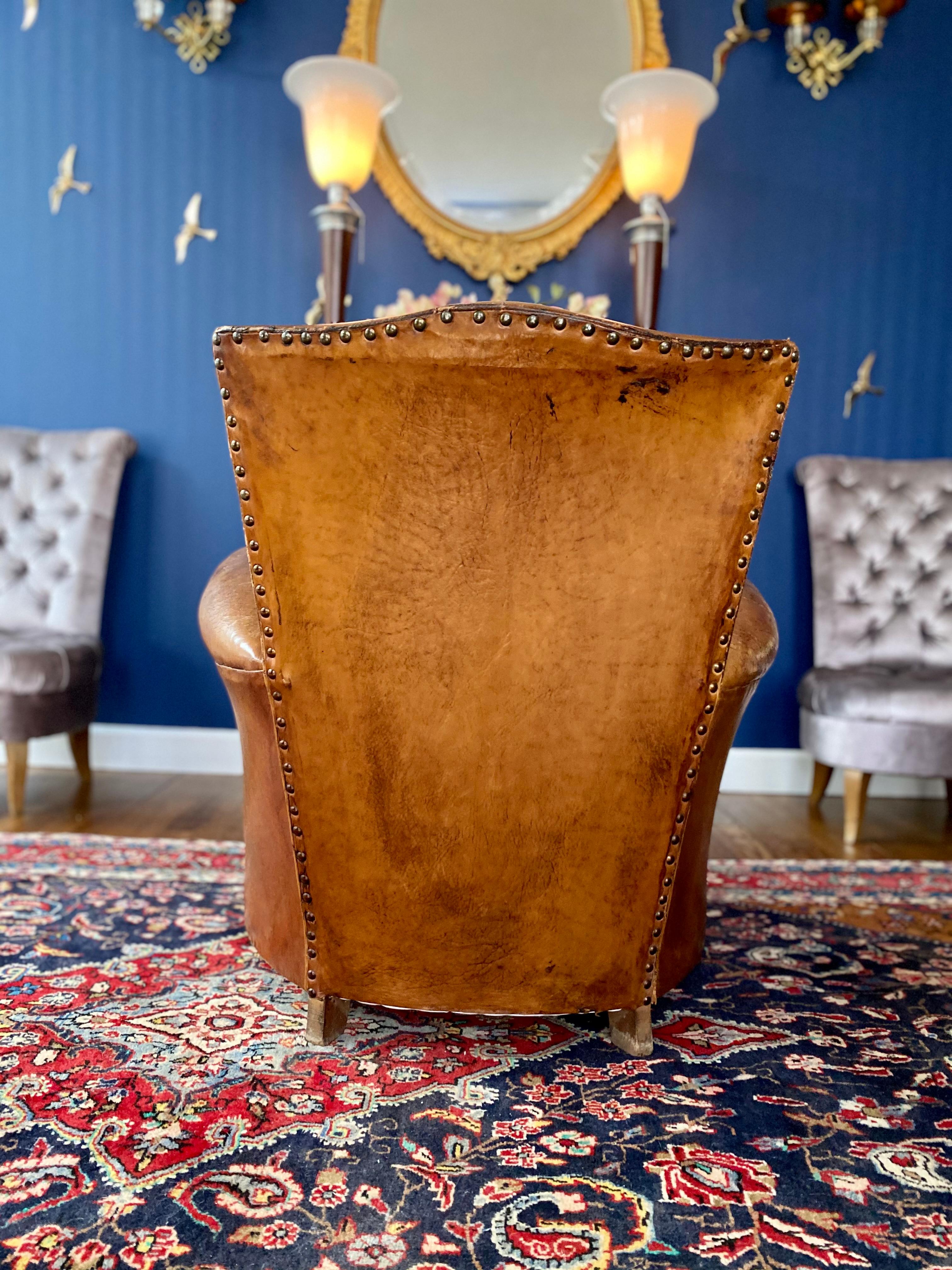 Mid-20th Century 1930s Art Deco French Leather Club Chair, Christian Lacroix, France