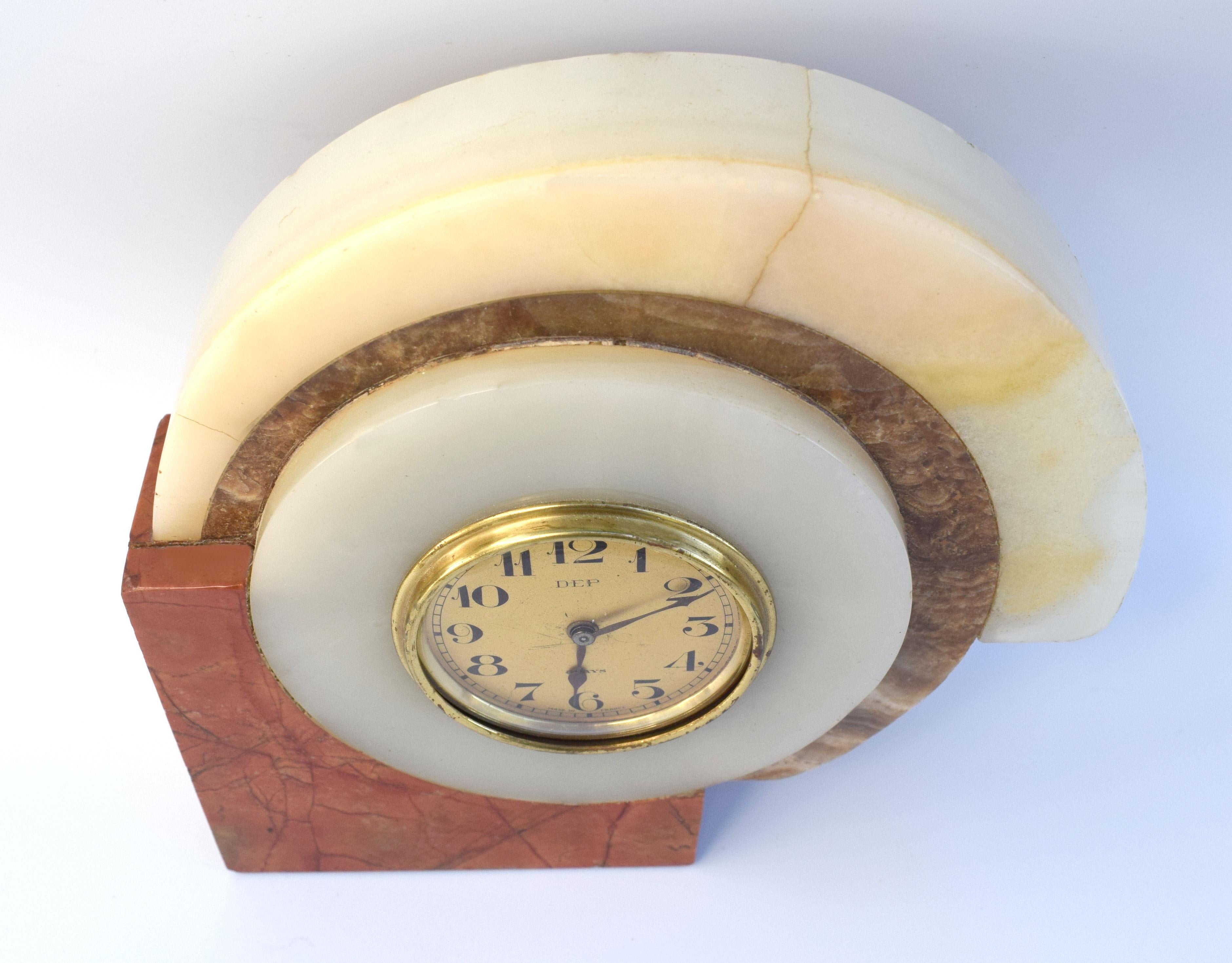 Art Deco French Marble Clock by Dep, c1930s  In Good Condition In Devon, England