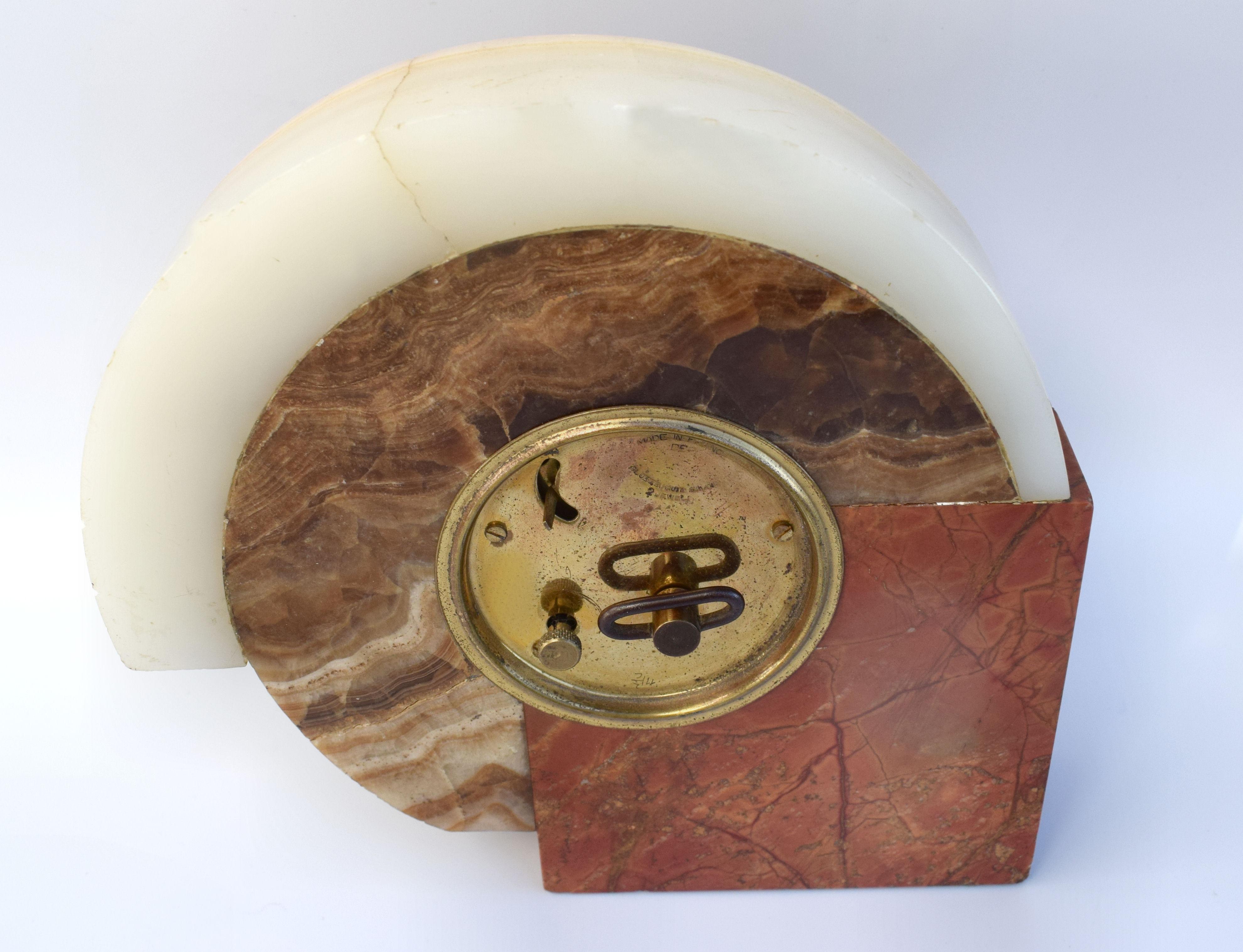 Brass Art Deco French Marble Clock by Dep, c1930s 
