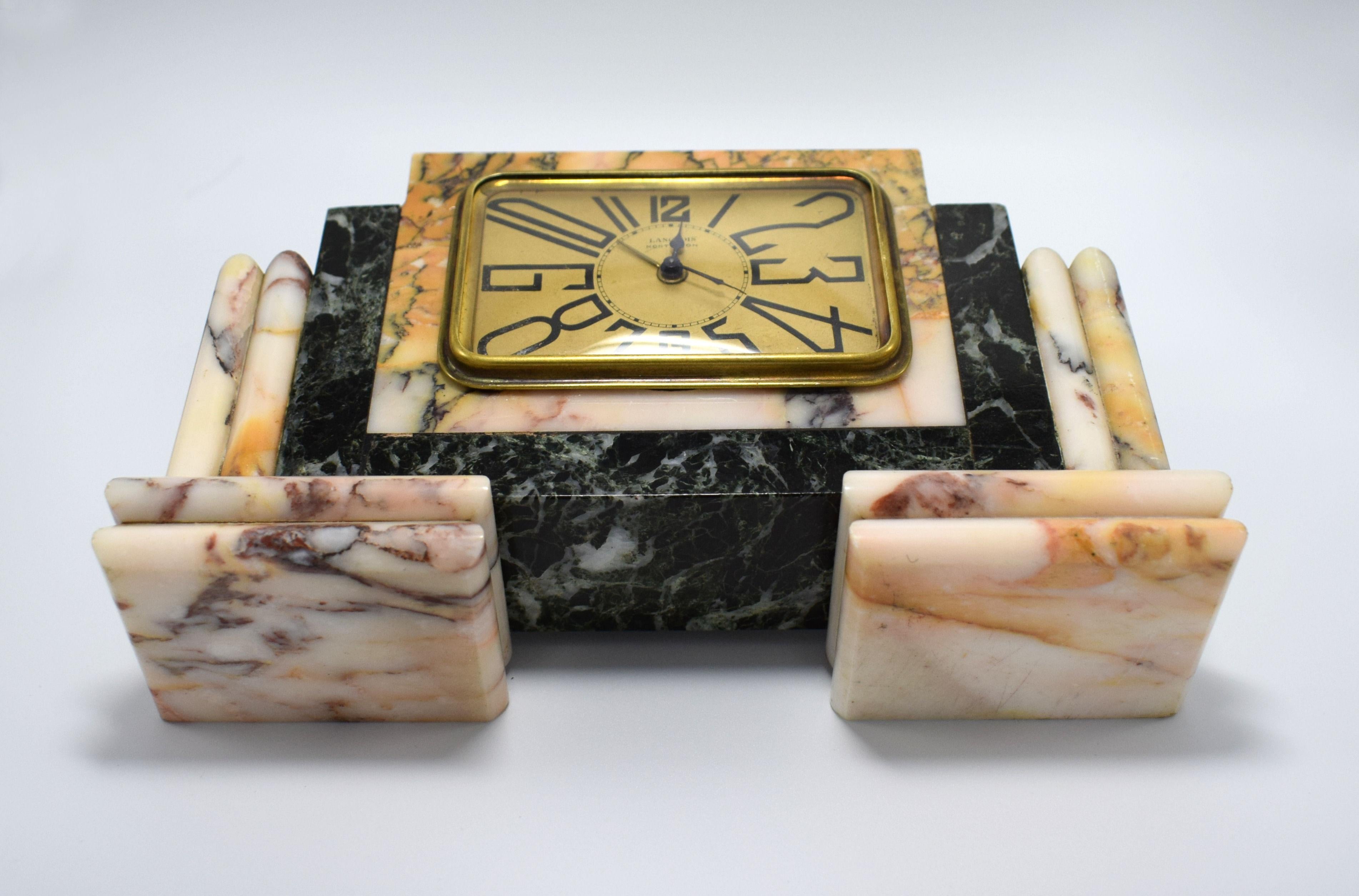 20th Century 1930s Art Deco French Marble Clock by Langlois