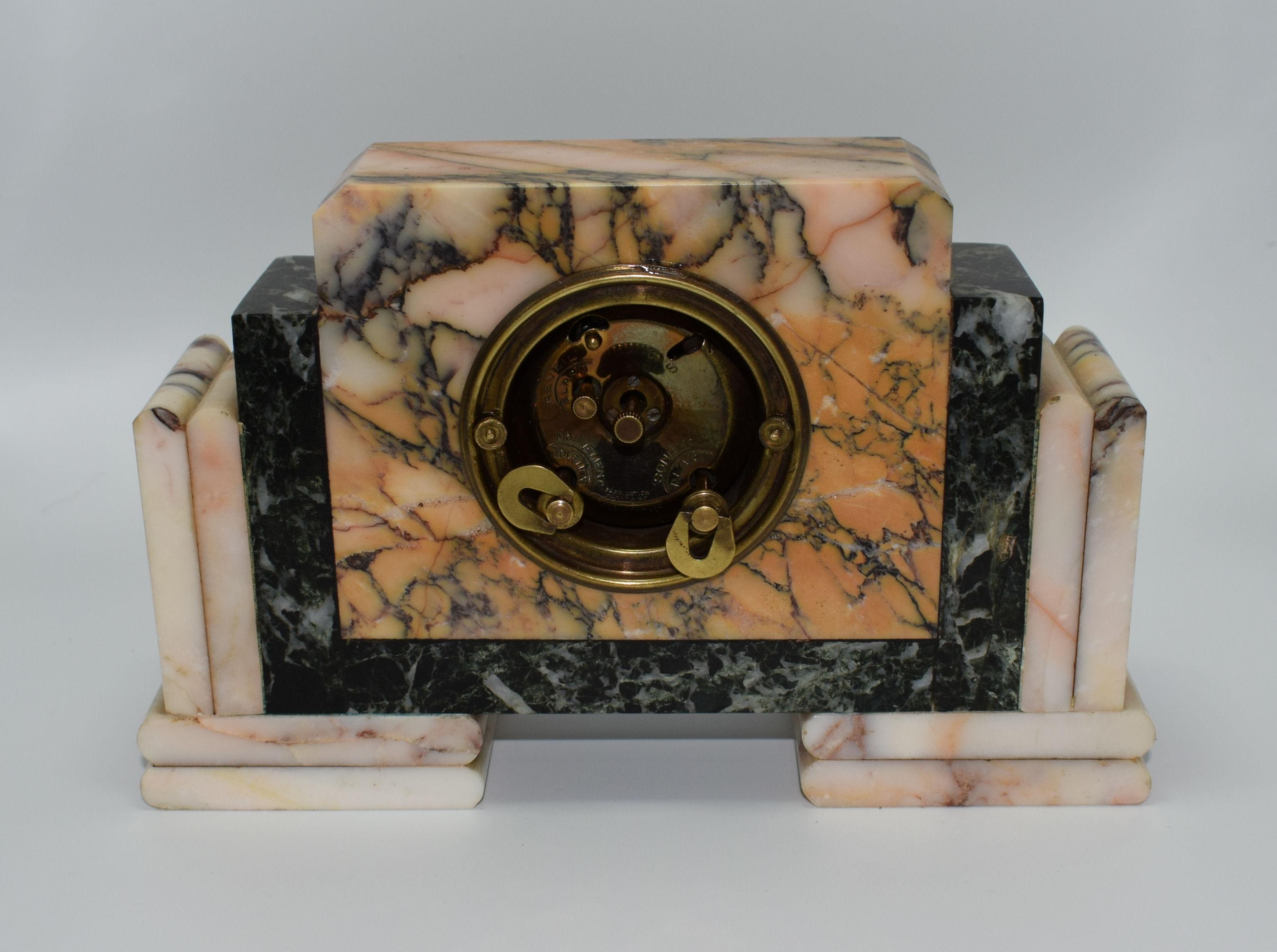 1930s Art Deco French Marble Clock by Langlois 1