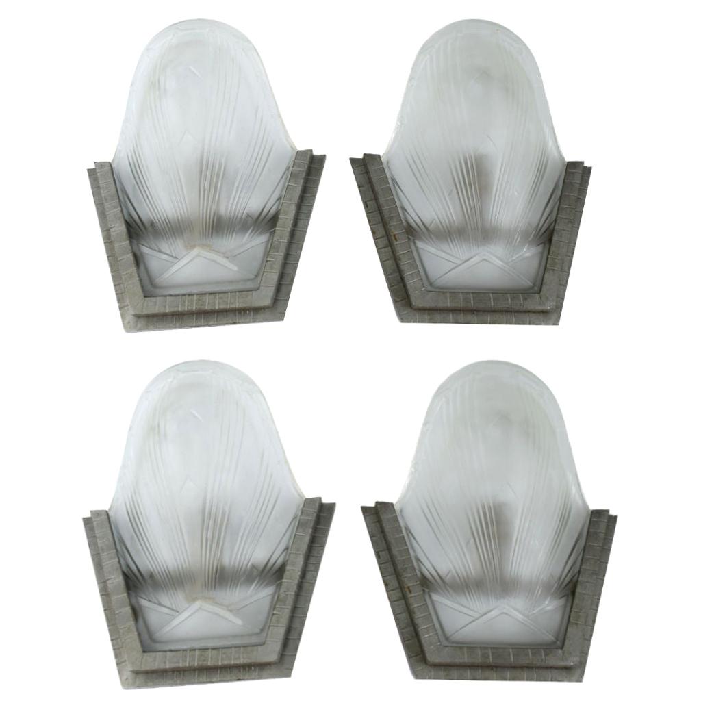 1930s Art Deco French Wall Light Sconces, Set of Four