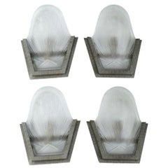 Retro 1930s Art Deco French Wall Light Sconces, Set of Four