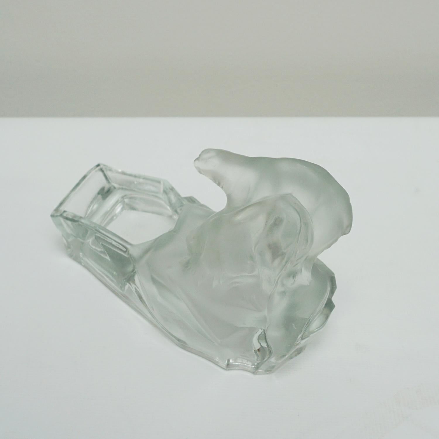 Mid-20th Century 1930's Art Deco Frosted and Clear Glass Polar Bear Ashtray