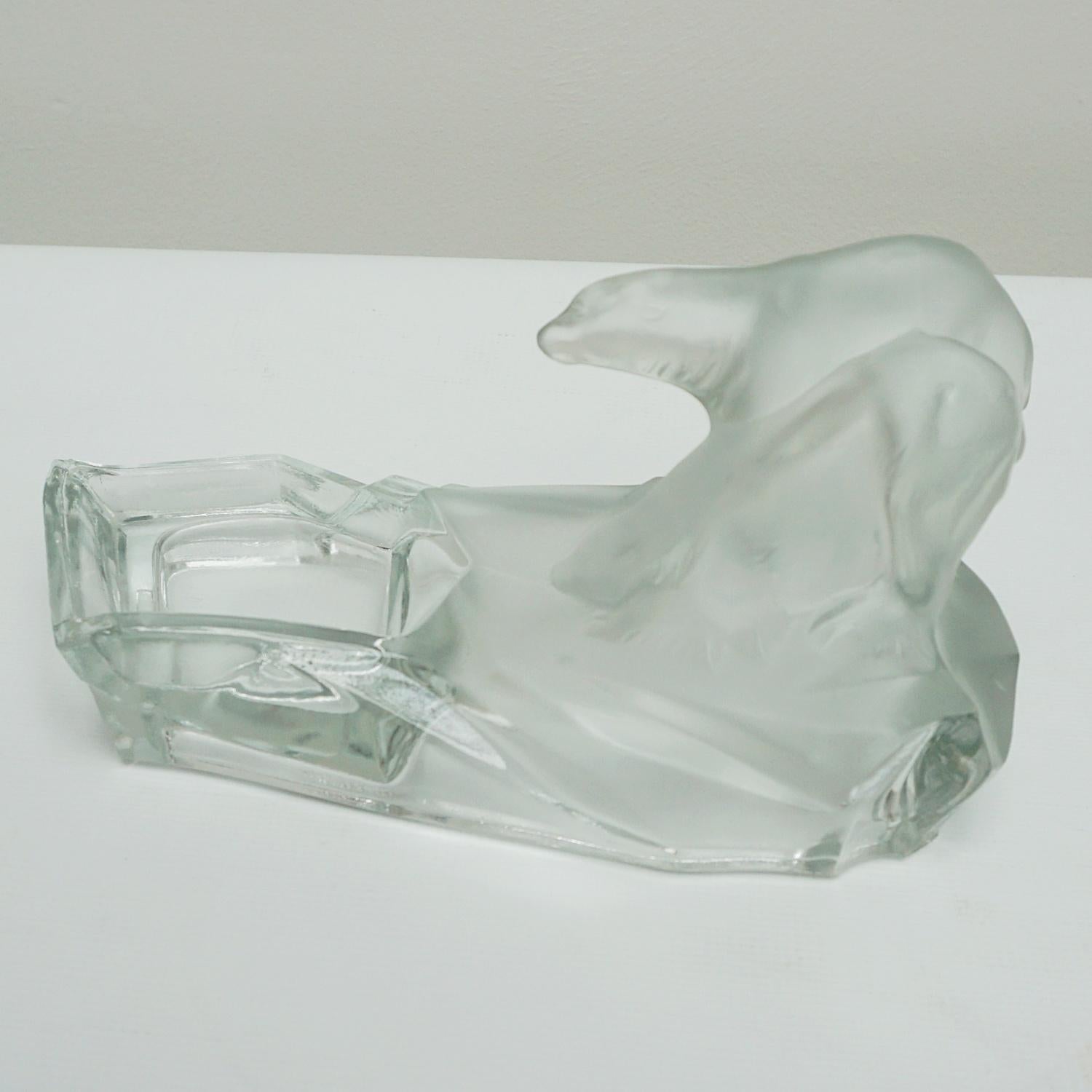 1930's Art Deco Frosted and Clear Glass Polar Bear Ashtray 1