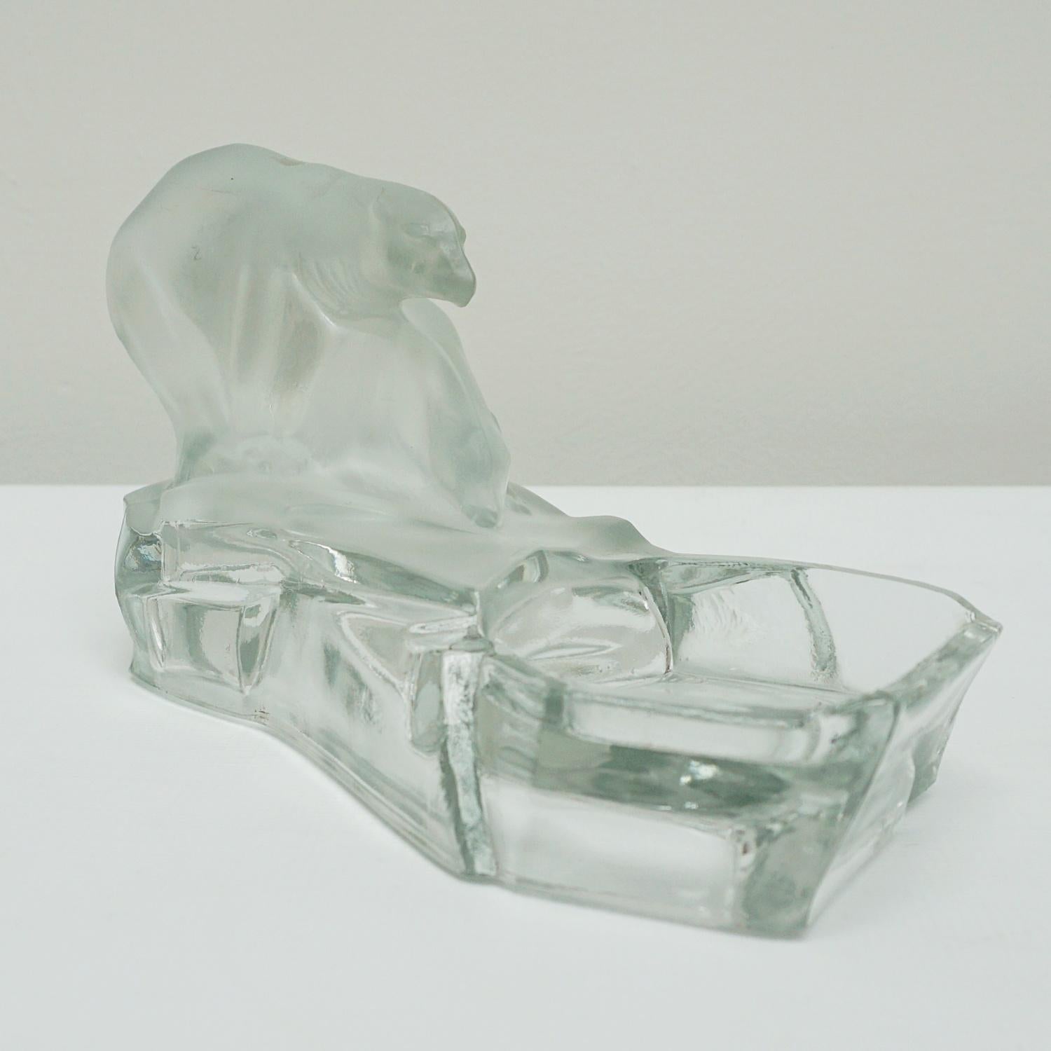 1930's Art Deco Frosted and Clear Glass Polar Bear Ashtray 3