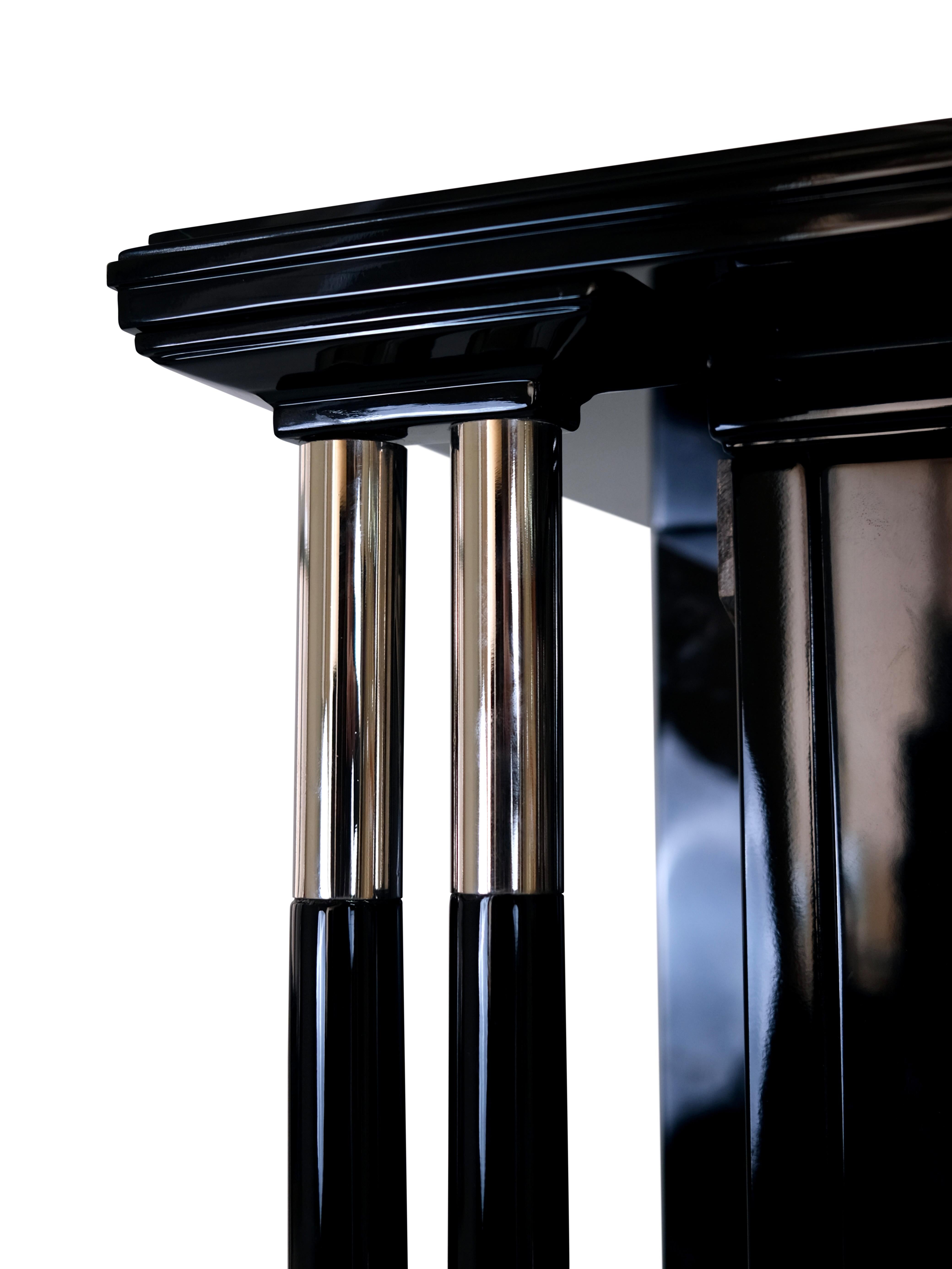 1930s Art Deco Furniture with Columns in Black Lacquer with Nickeled Details In Good Condition In Ulm, DE