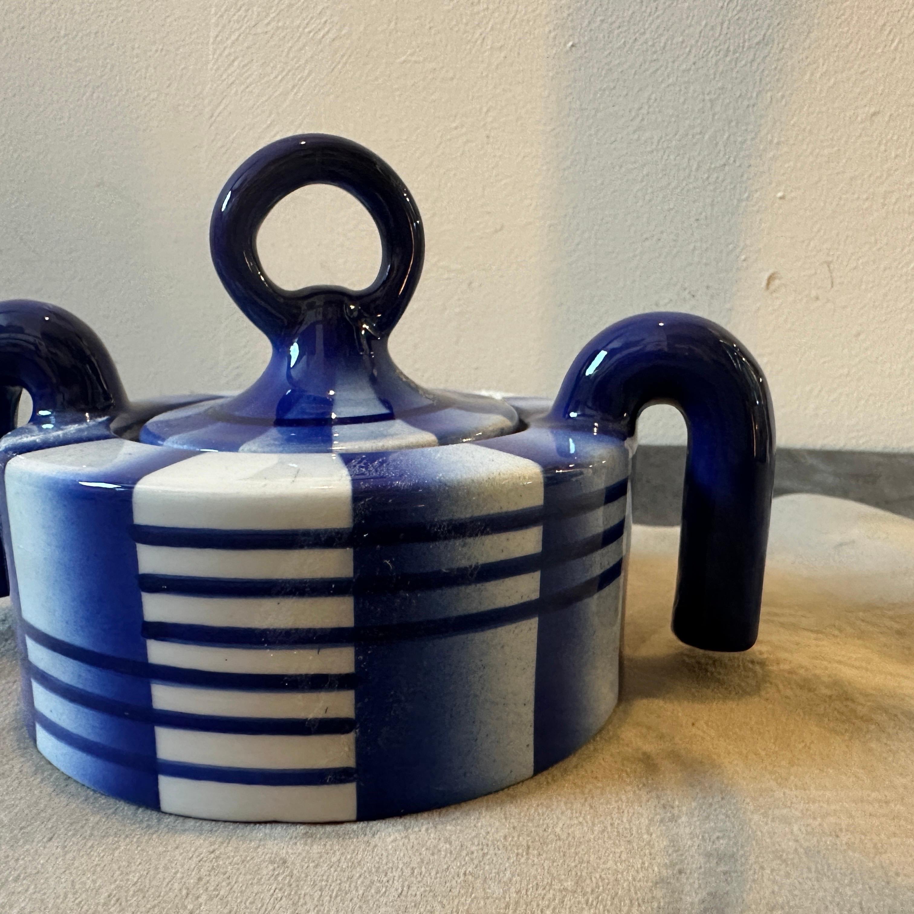 1930s Art Deco Futurist Blue, Black and White Italian Sugar Bowl By Rometti In Good Condition In Aci Castello, IT