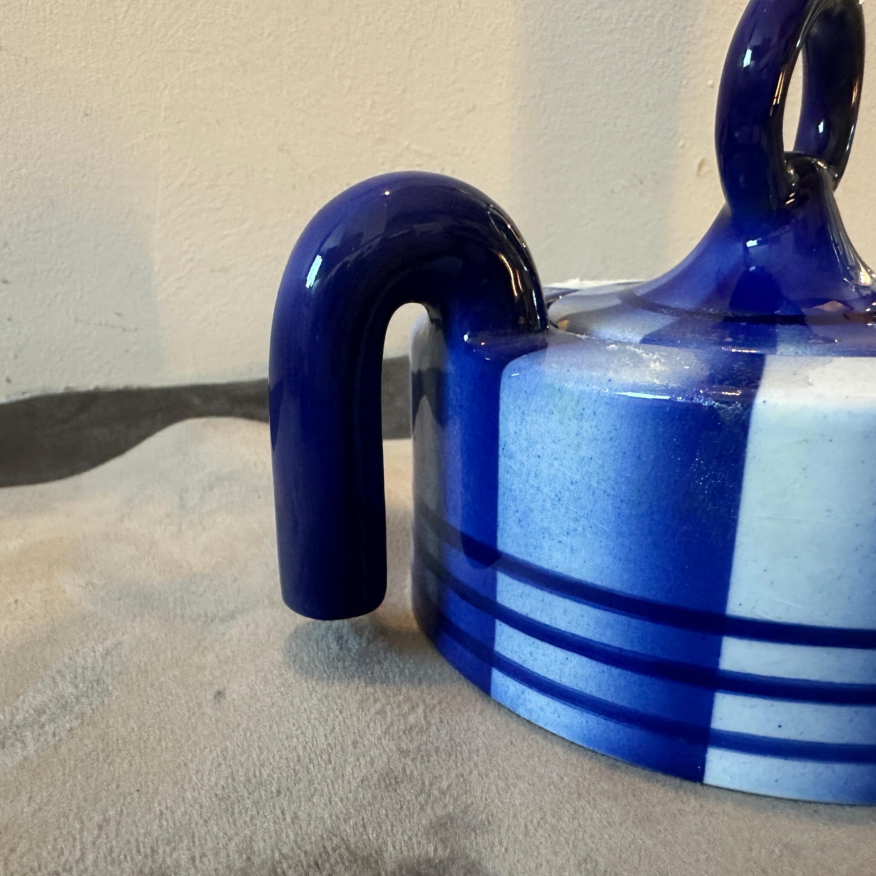 20th Century 1930s Art Deco Futurist Blue, Black and White Italian Sugar Bowl By Rometti