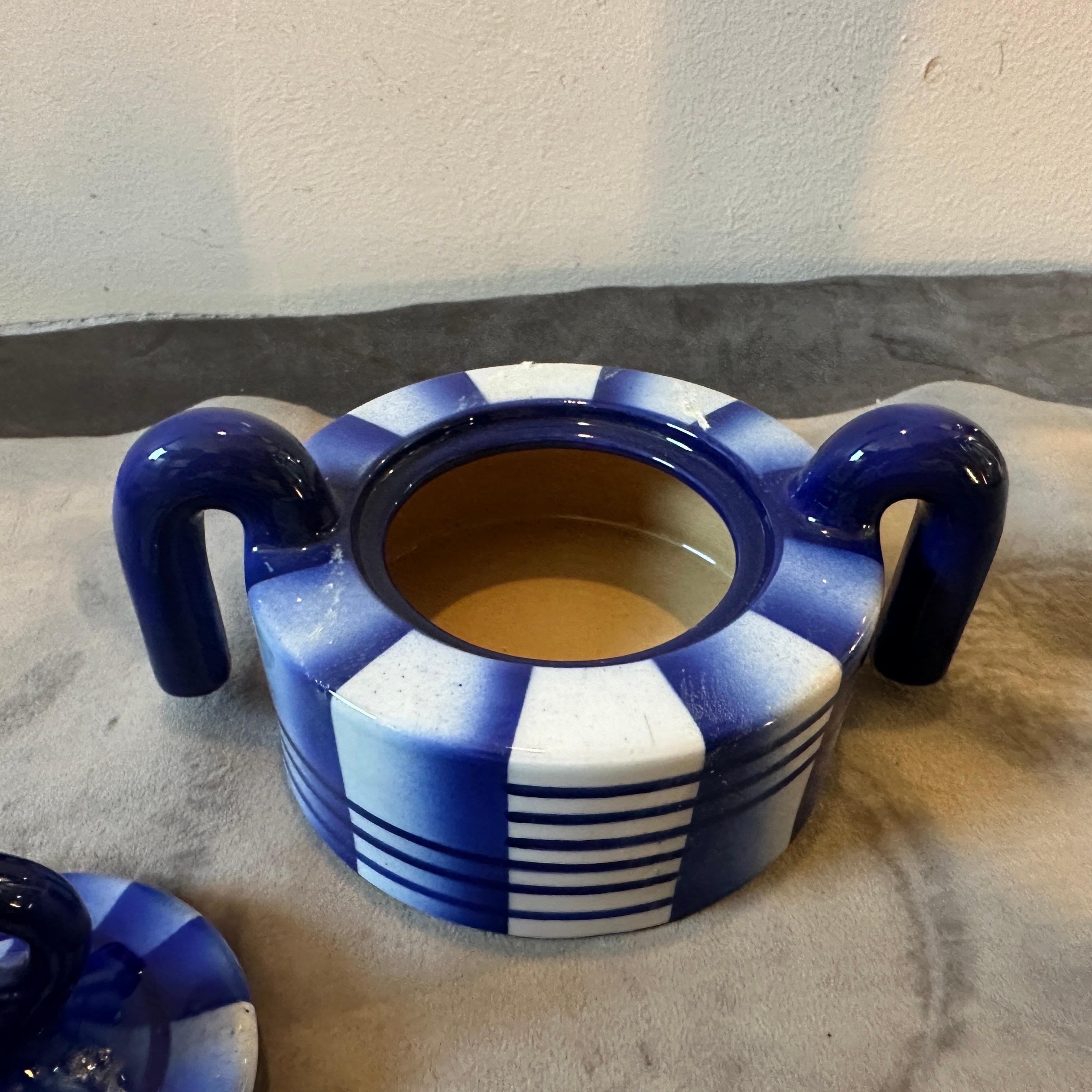 Ceramic 1930s Art Deco Futurist Blue, Black and White Italian Sugar Bowl By Rometti